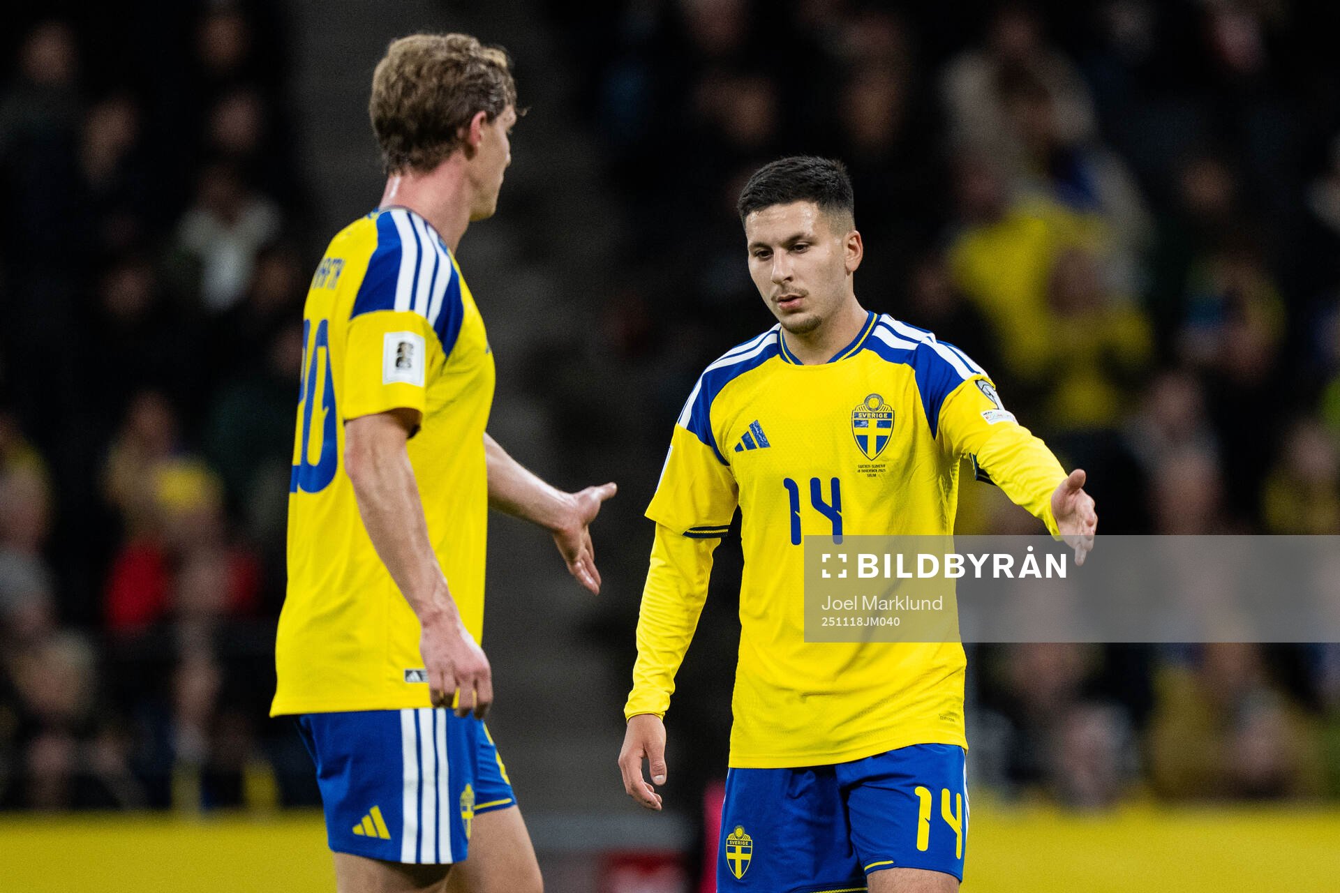 Emil Krafth and Roony Bardghji of Sweden