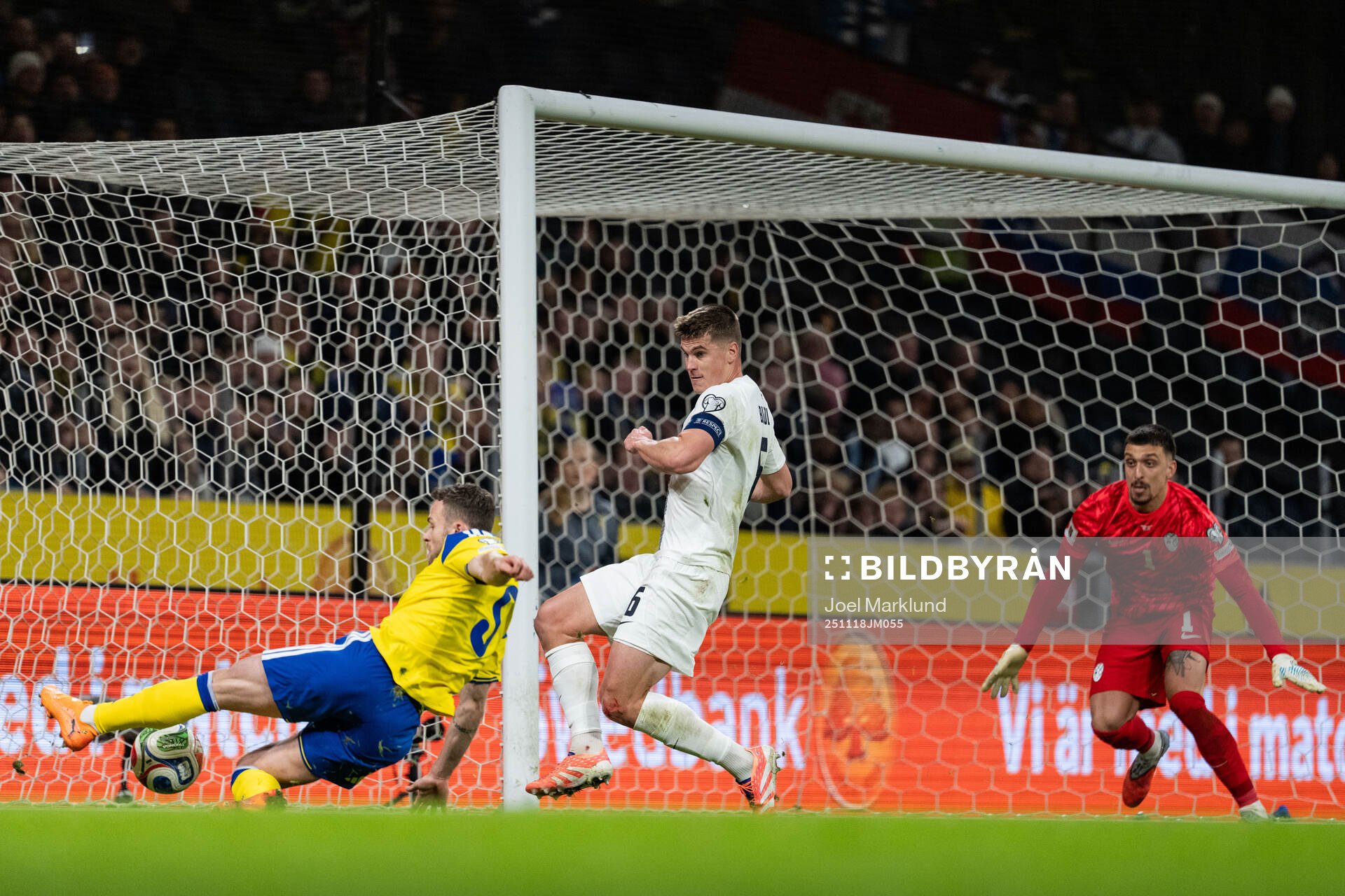 Gabriel Gudmundsson of Sweden against Jaka Bijol and
