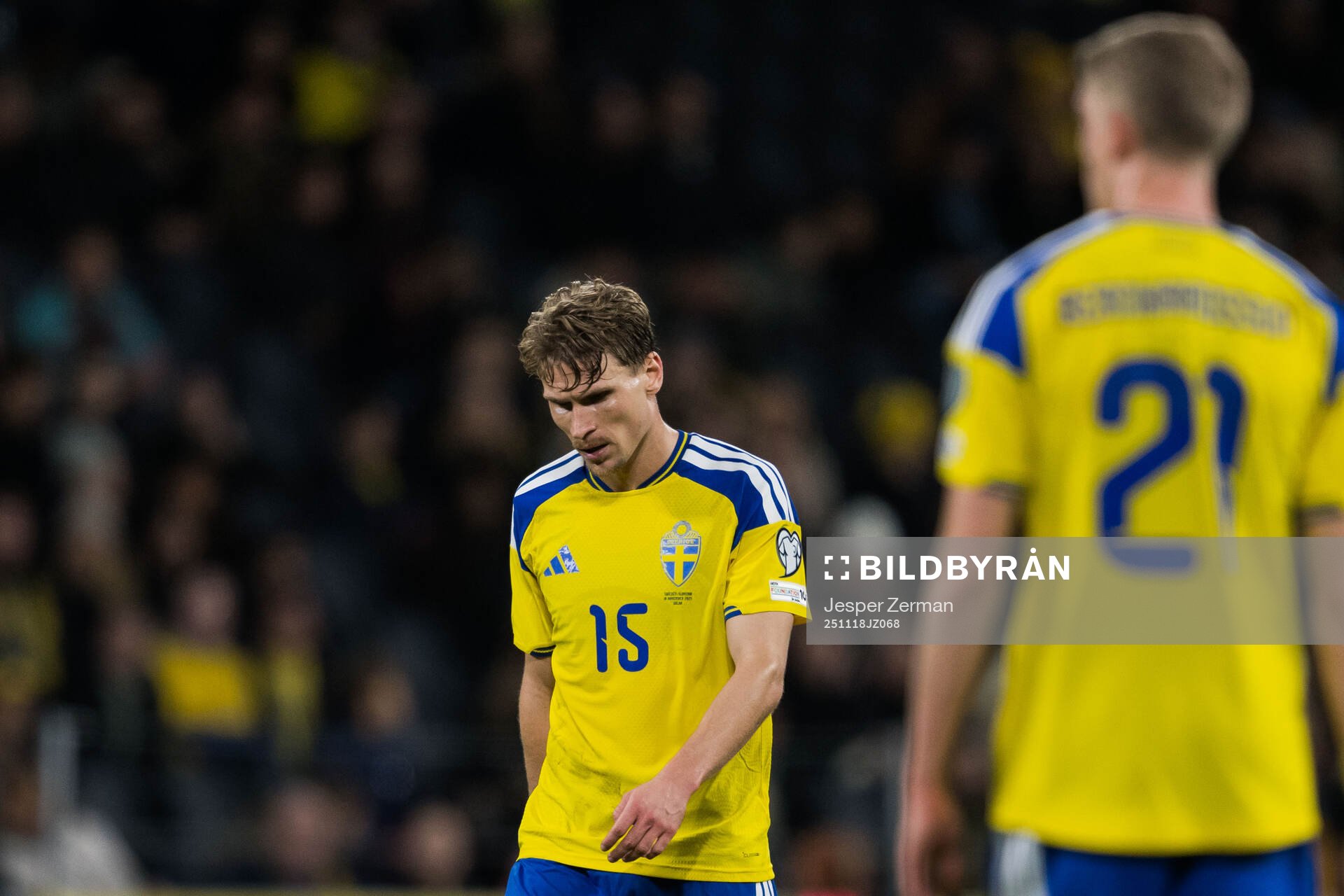 Carl Starfelt of Sweden looks dejected