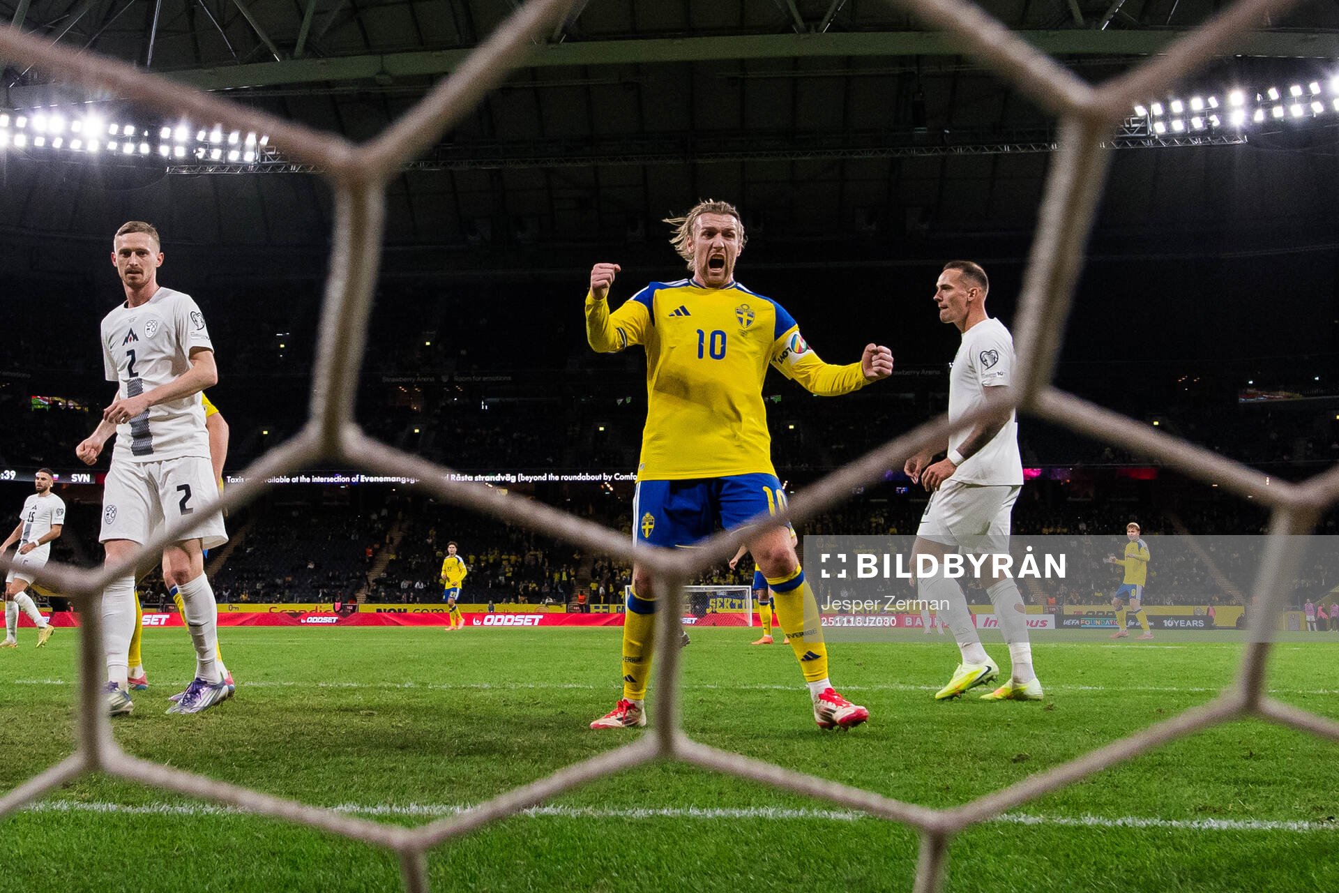Emil Forsberg of Sweden celebrates as Gustav Lundgren (not