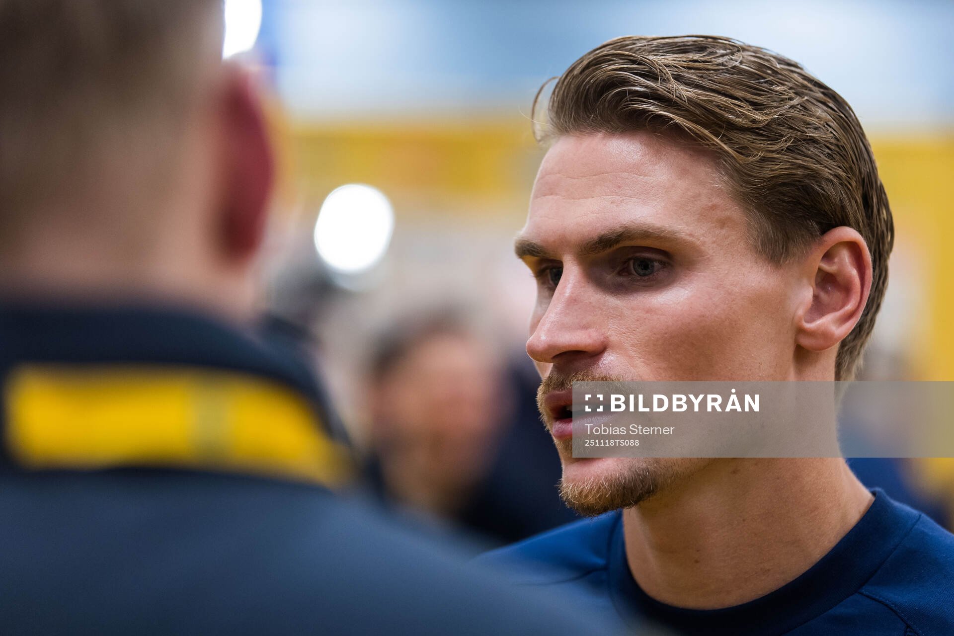 Carl Starfelt of Sweden in mixed zone