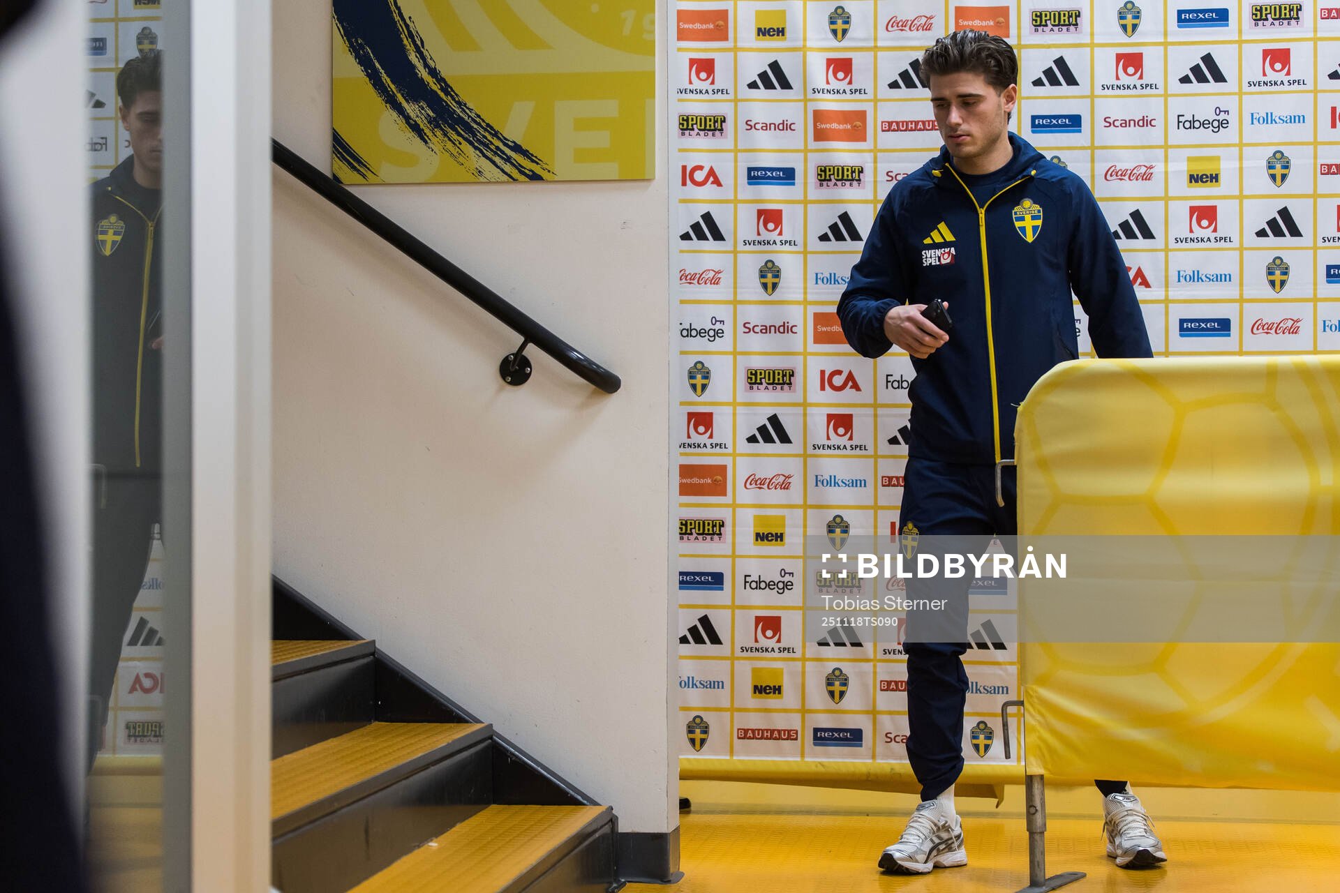 Besfort Zeneli of Sweden in mixed zone