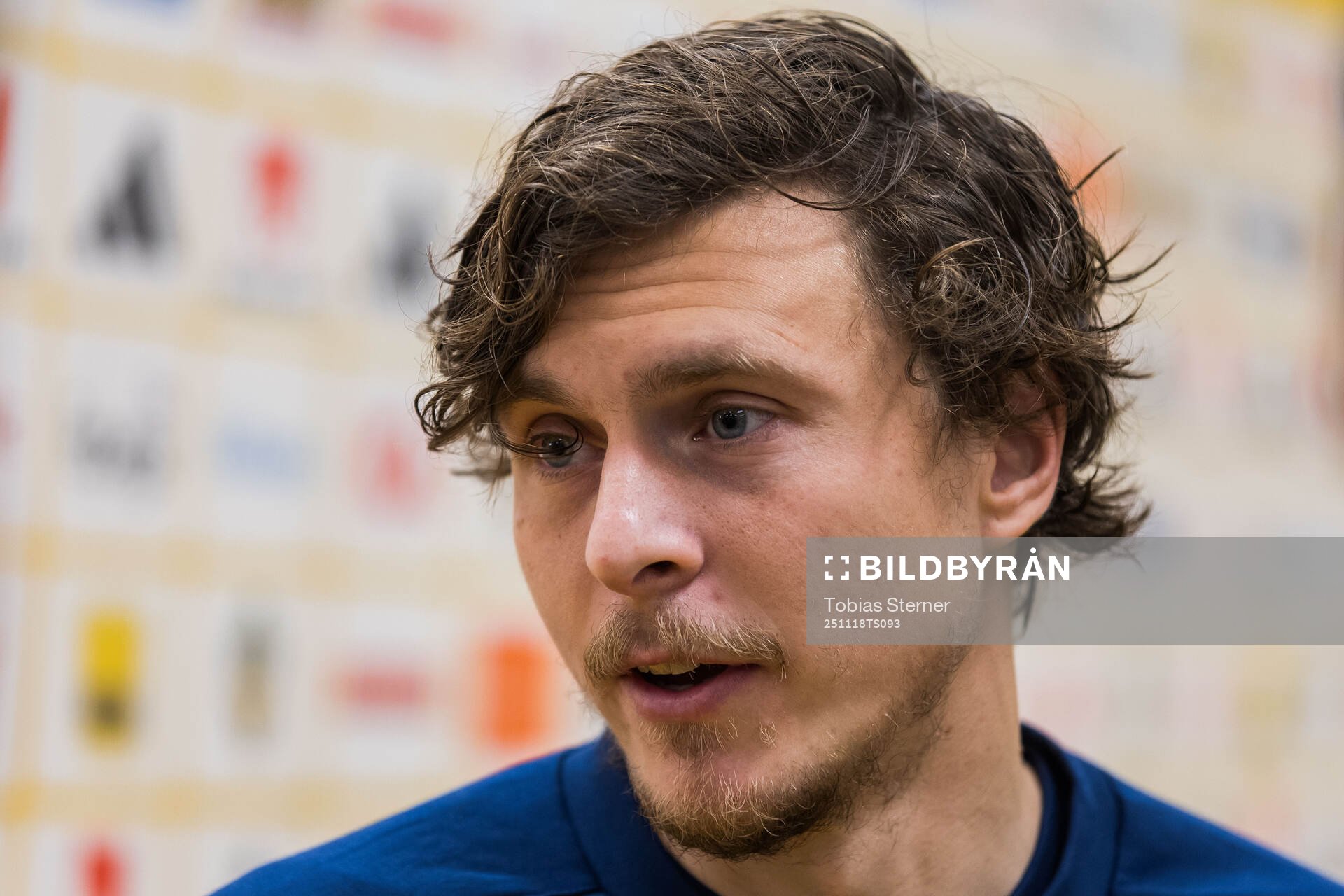 Victor Nilsson Lindelöf of Sweden in mixed zone