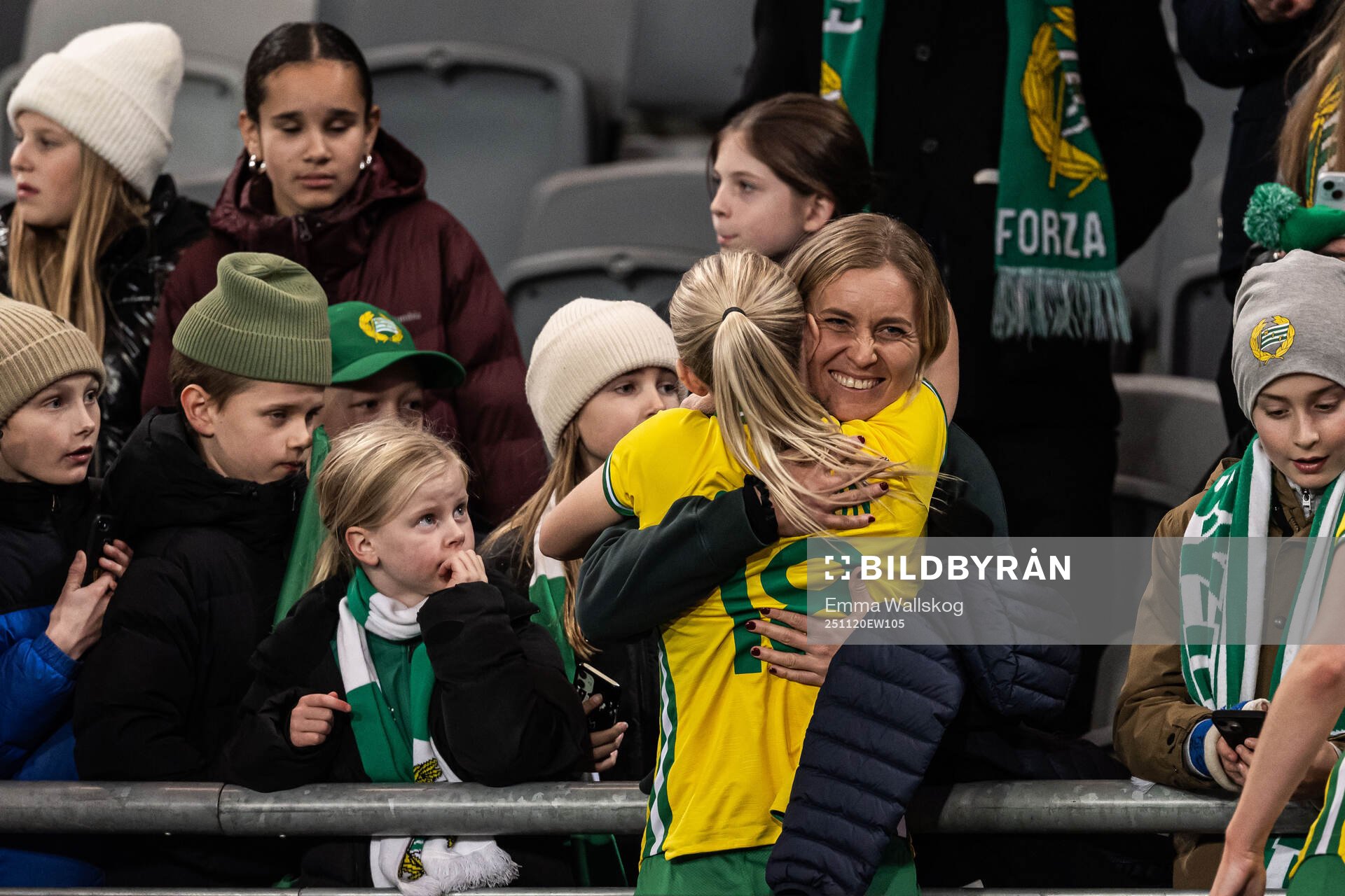 Alice Carlsson of Hammarby with former team mate Ellen