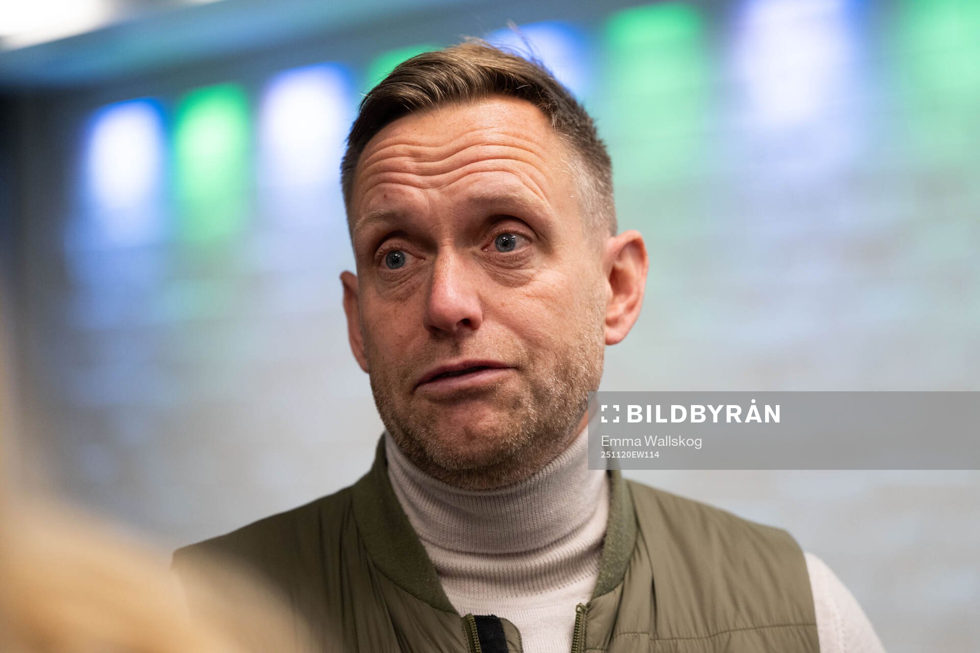 Head coach Martin Sjögren of Hammarby in mixed zone