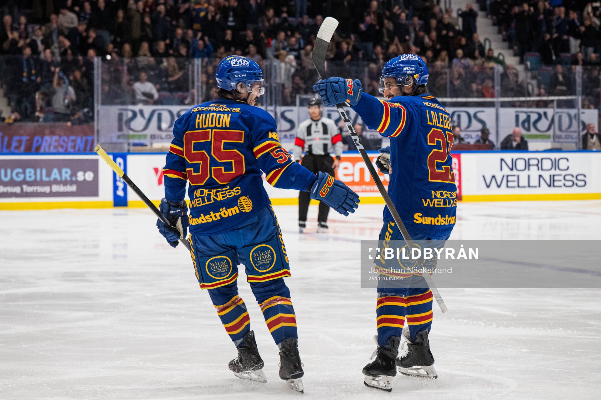 Djurgårdens Charles Hudon och Joseph Laleggia jublar