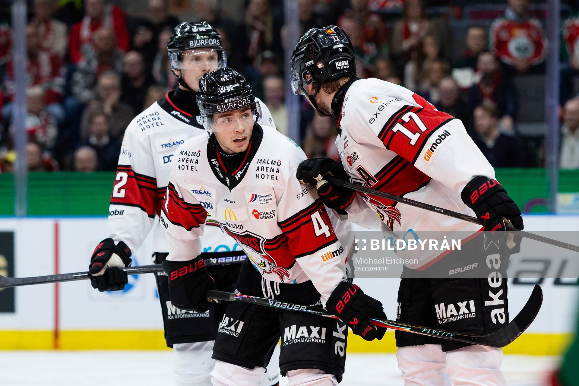 Malmö Redhawks Linus Öberg, Isac Born och Johan Ivarsson