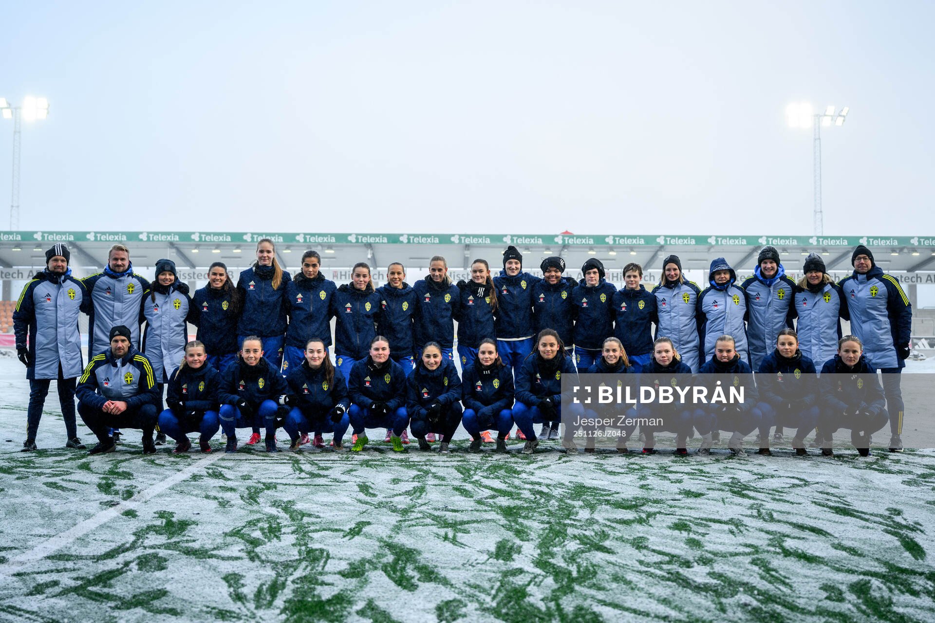 Staff, players and coaches of the Swedish women's under-23