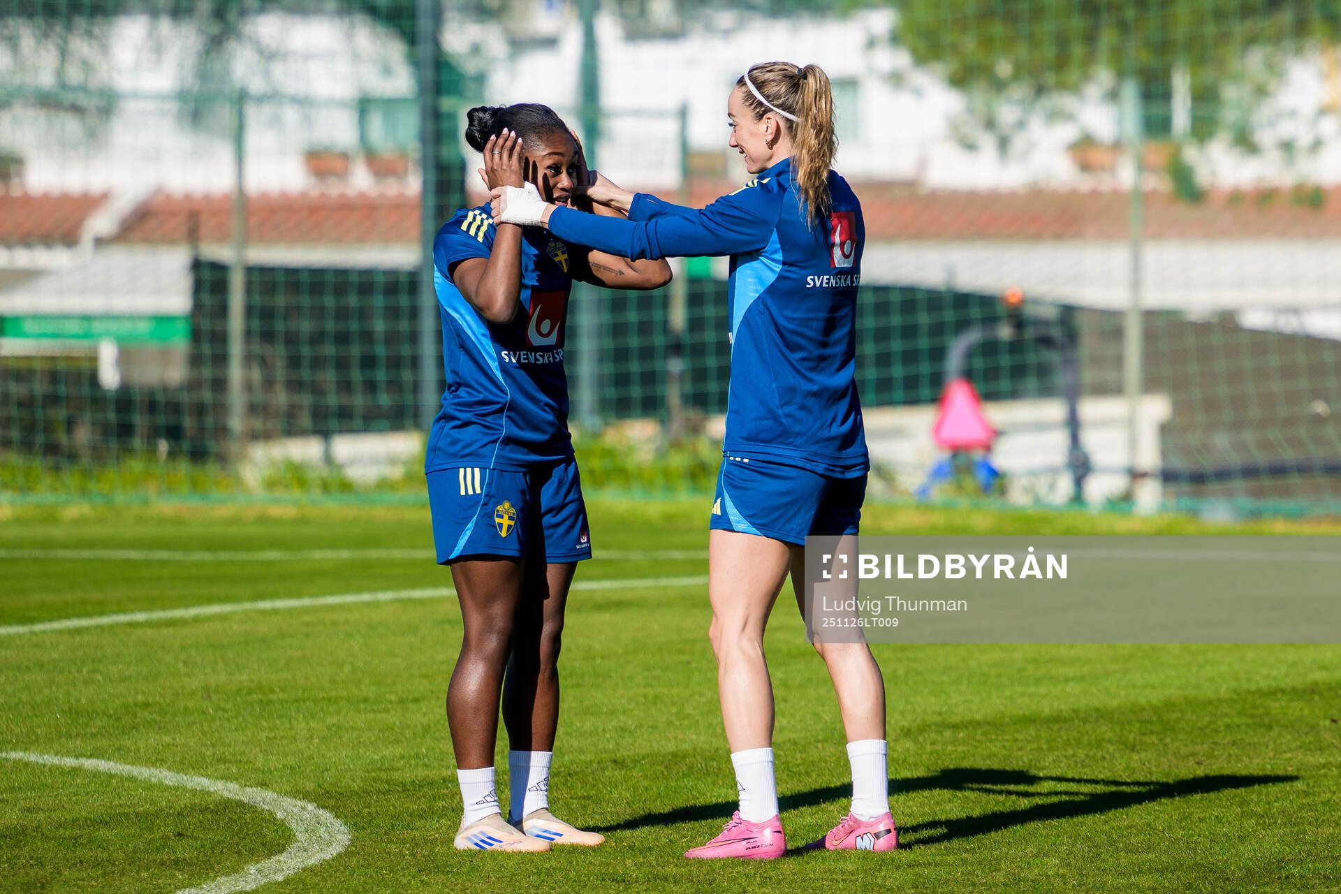 Monica Jusu Bah and Kosovare Asllani of the women's