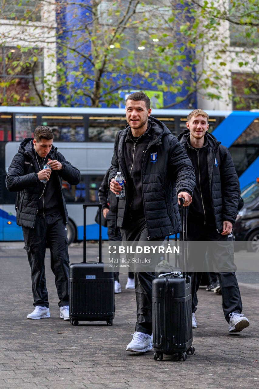 Gabriel Busanello of Malmö FF arrives at the hotel