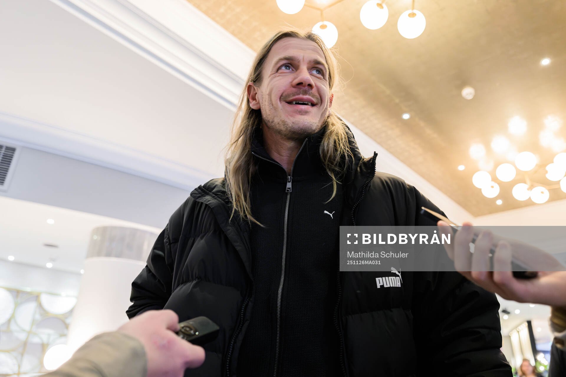 Goalkeeper Johan Dahlin of Malmö FF is interviewed at the