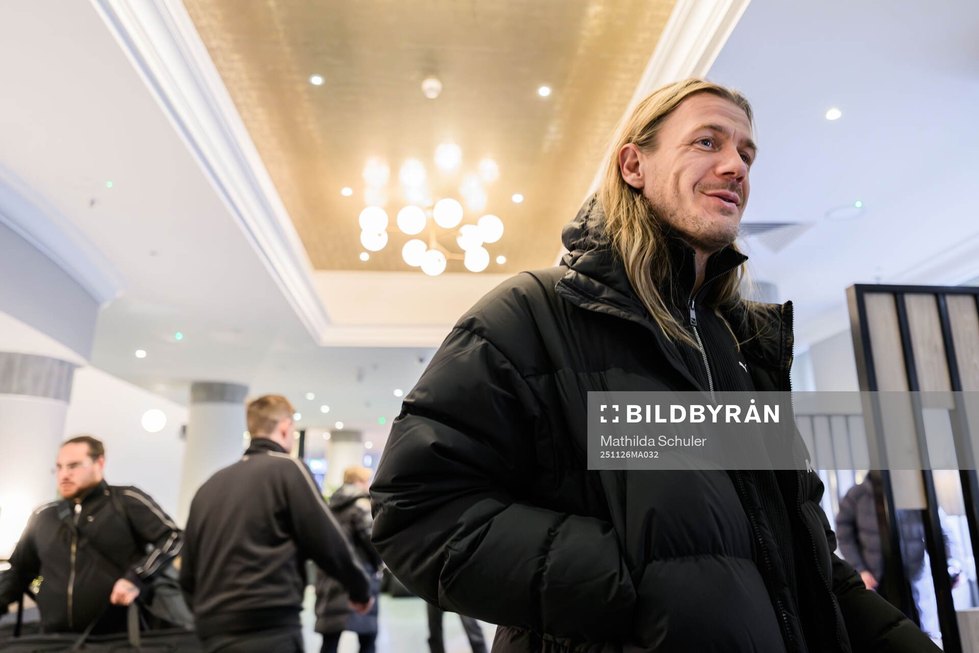Goalkeeper Johan Dahlin of Malmö FF is interviewed at the