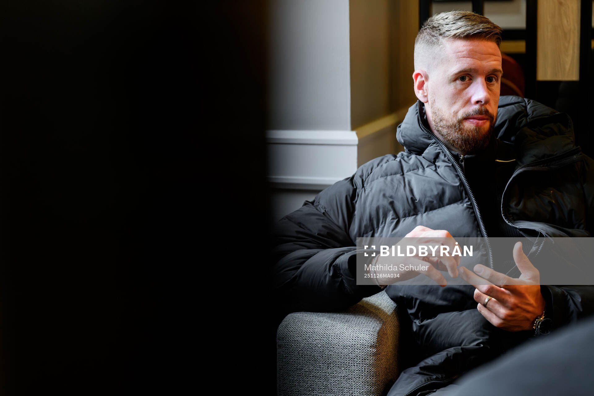 Pontus Jansson  of Malmö FF is interviewed at the hotel
