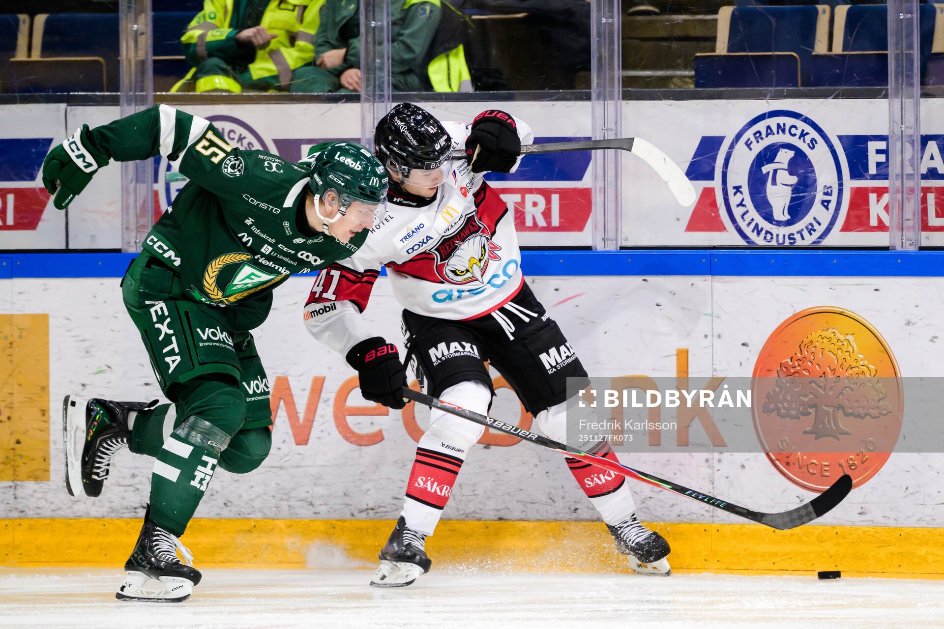 Färjestads Jack Berglund och Malmö Redhawks Isac Born