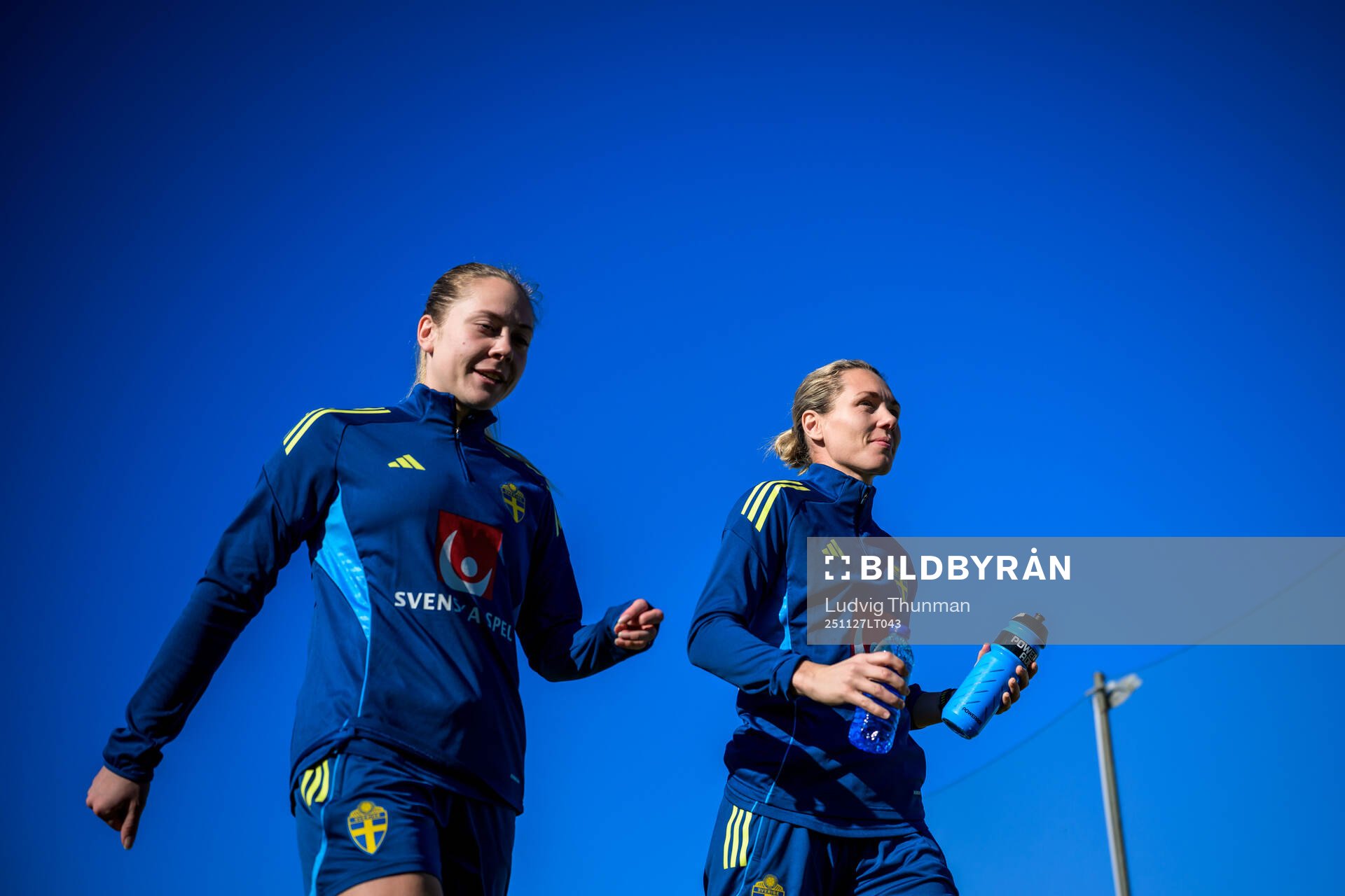 Alice Bergström and Goalkeeper Jennifer Falk of the