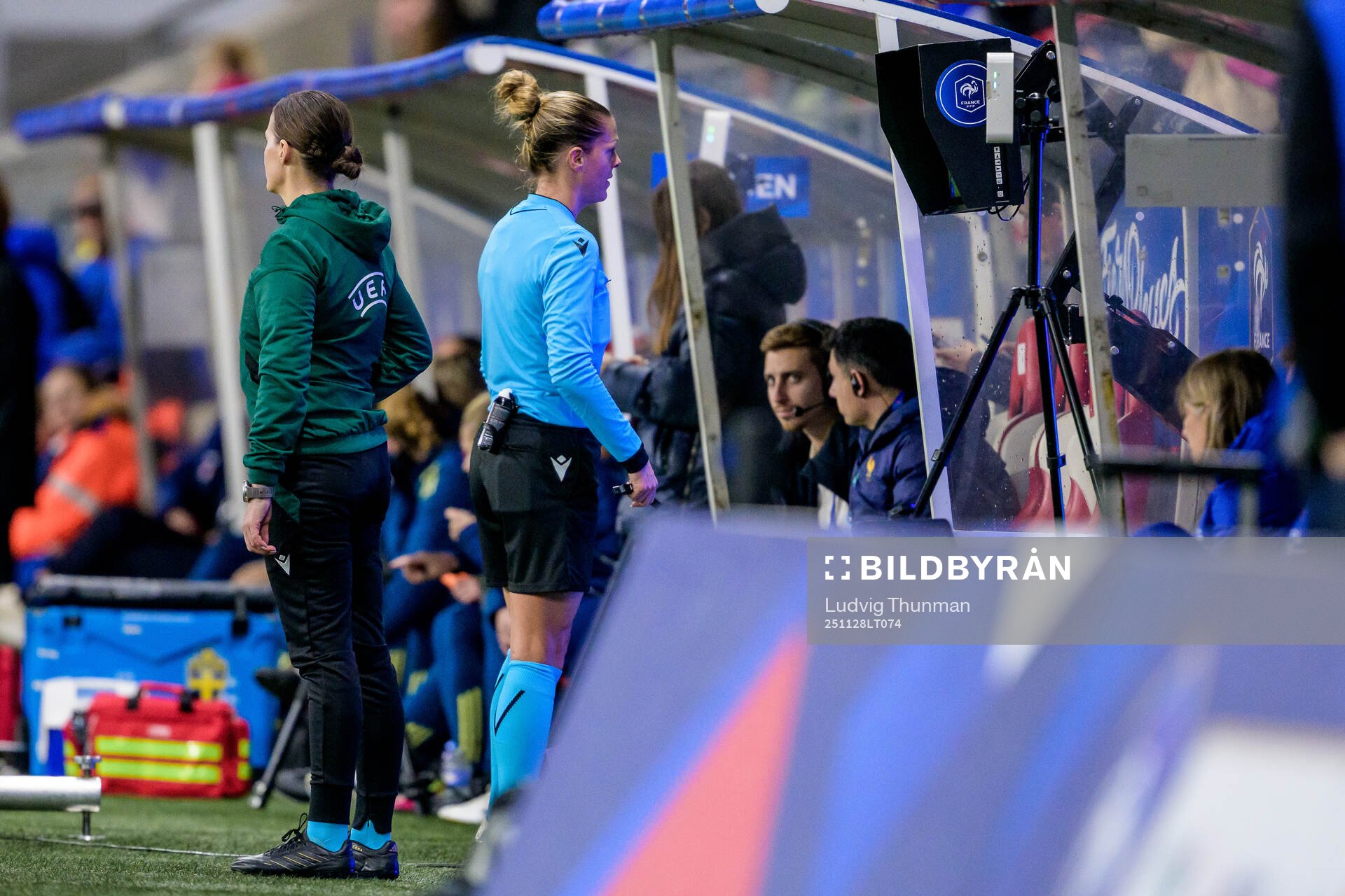 Referee Désirée Blanco looks at the VAR monitor