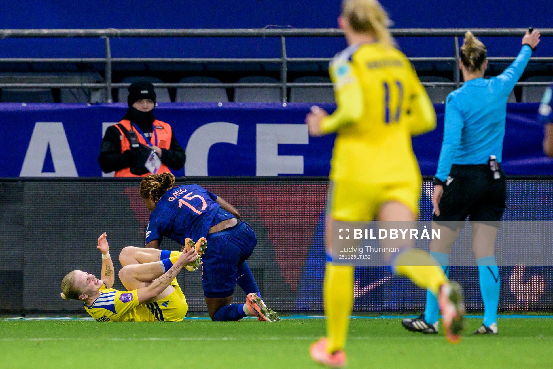 Anna Sandberg of Sweden in pain