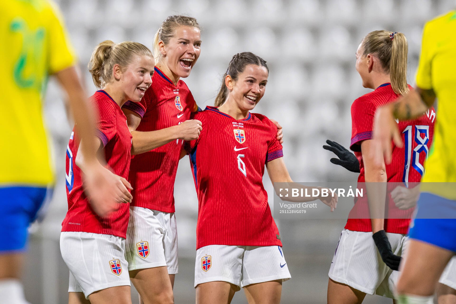 Justine Kielland, Ada Hegerberg and Tuva Hansen of Norway