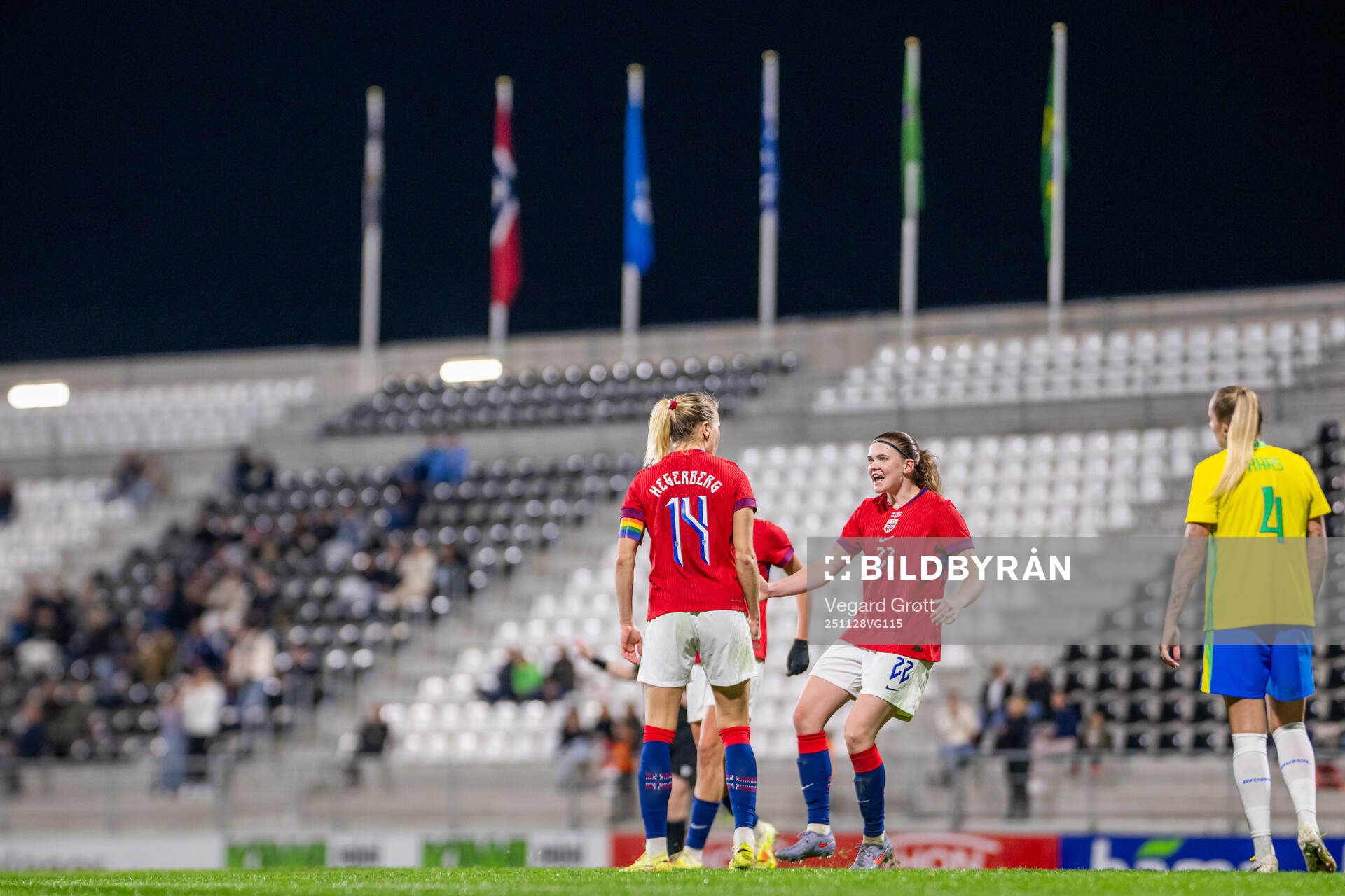 Signe Gaupset of Norway celebrates with teammate Ada