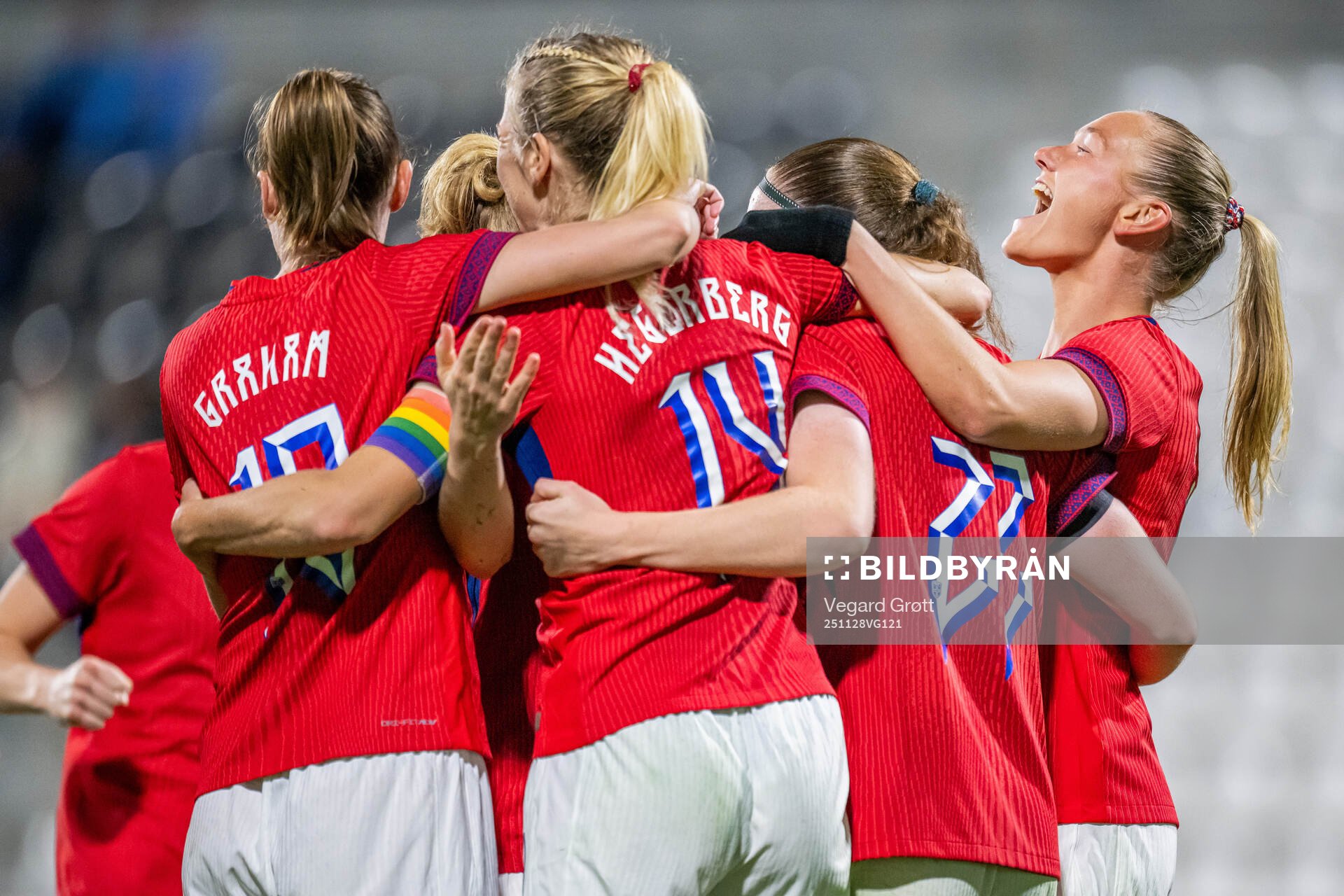 Signe Gaupset of Norway celebrates with teammates Caroline