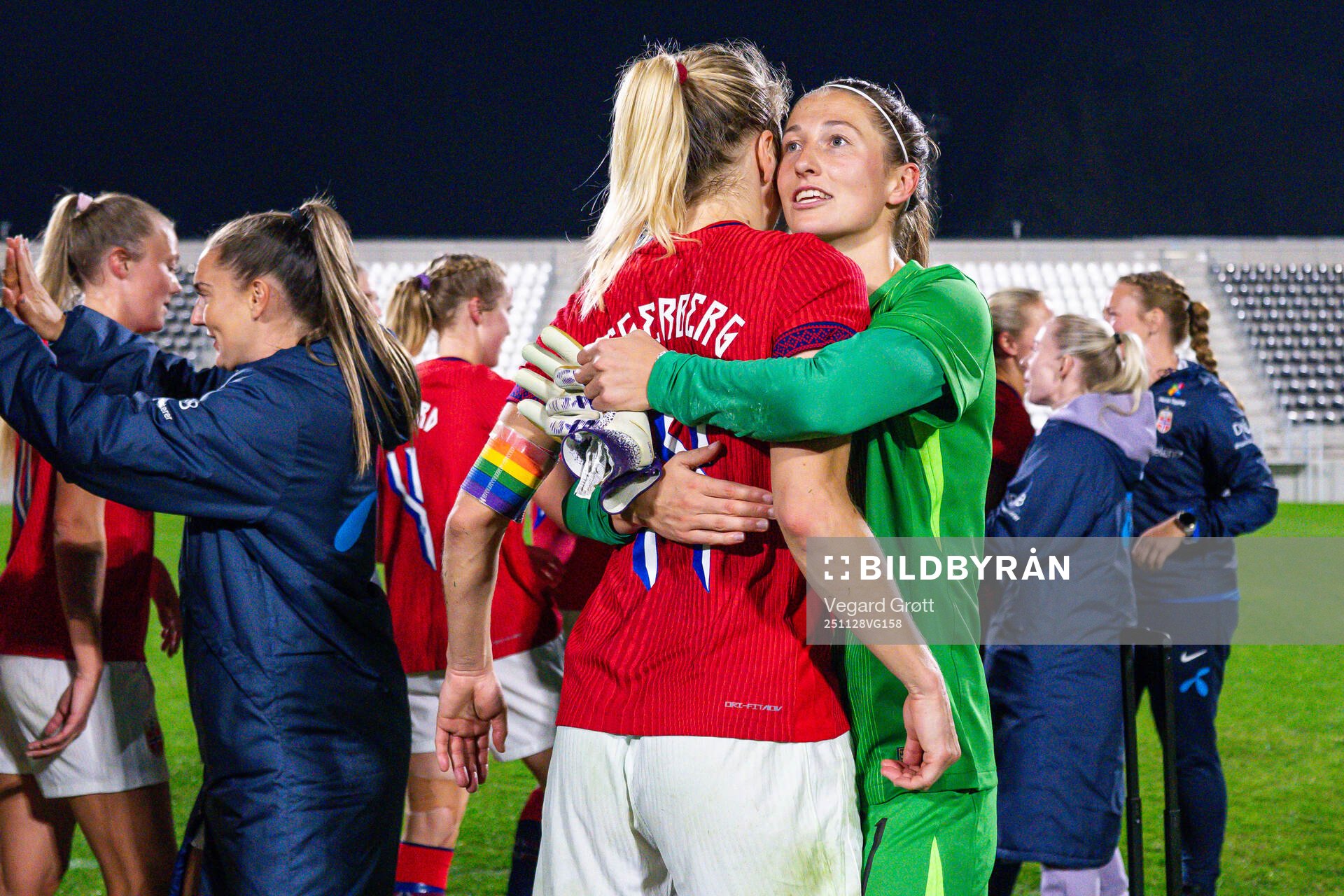 Ada Hegerberg and goalkeeper Cecilie Fiskerstrand of Norway