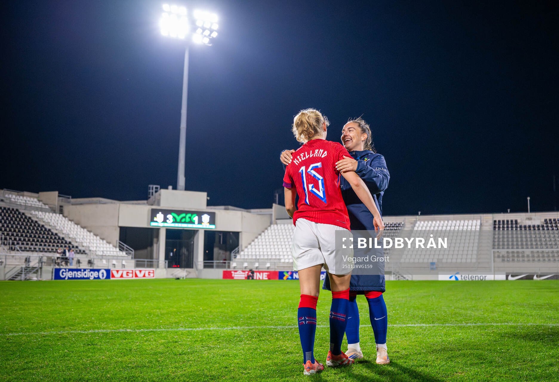 Justine Kielland and Vilde Bøe Risa of Norway celebrate