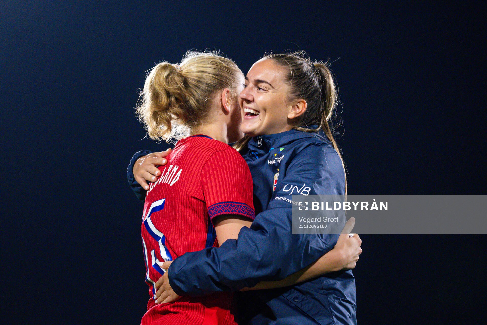 Justine Kielland and Vilde Bøe Risa of Norway celebrate