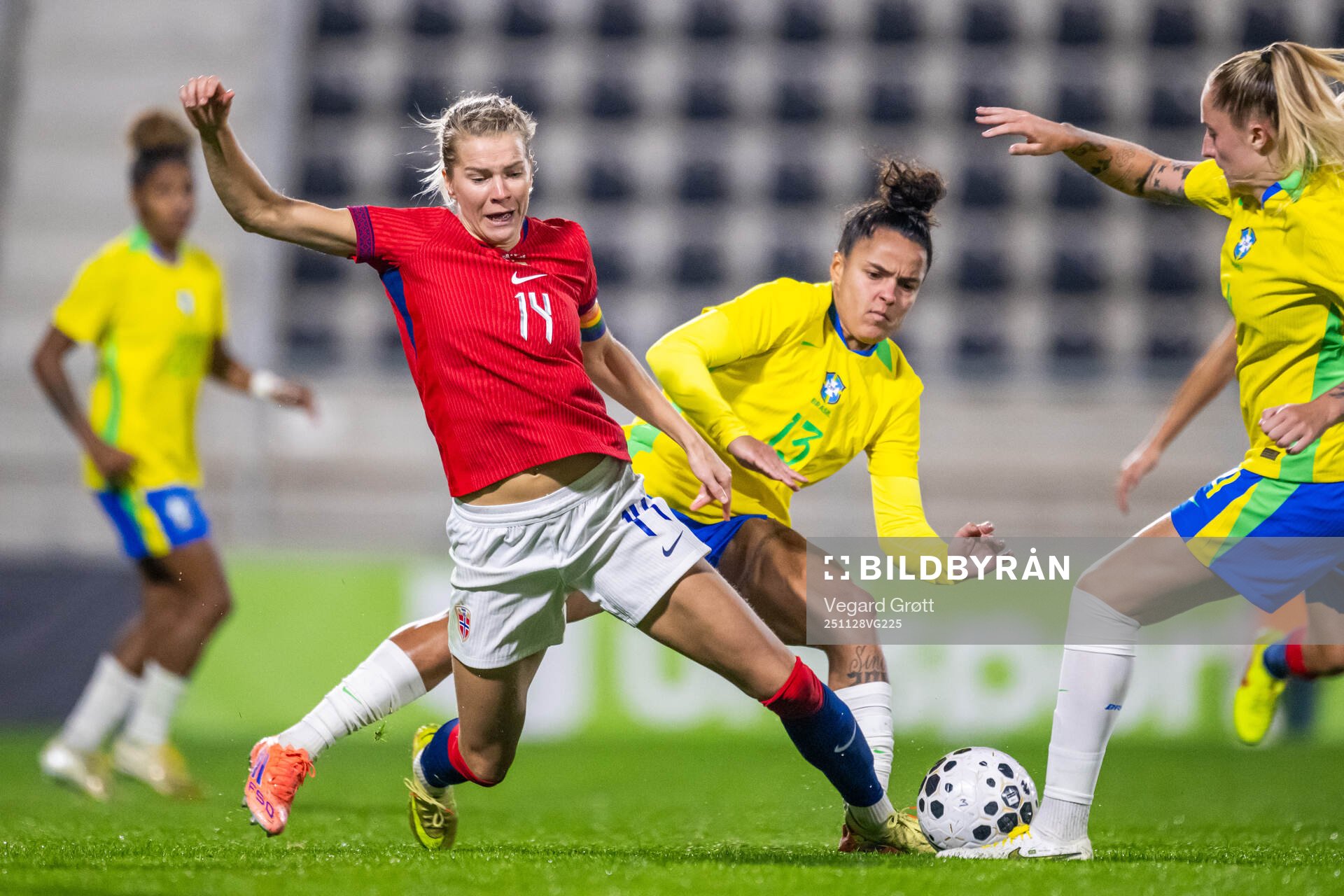 Ada Hegerberg of Norway and Isabela Chagas of Brazil