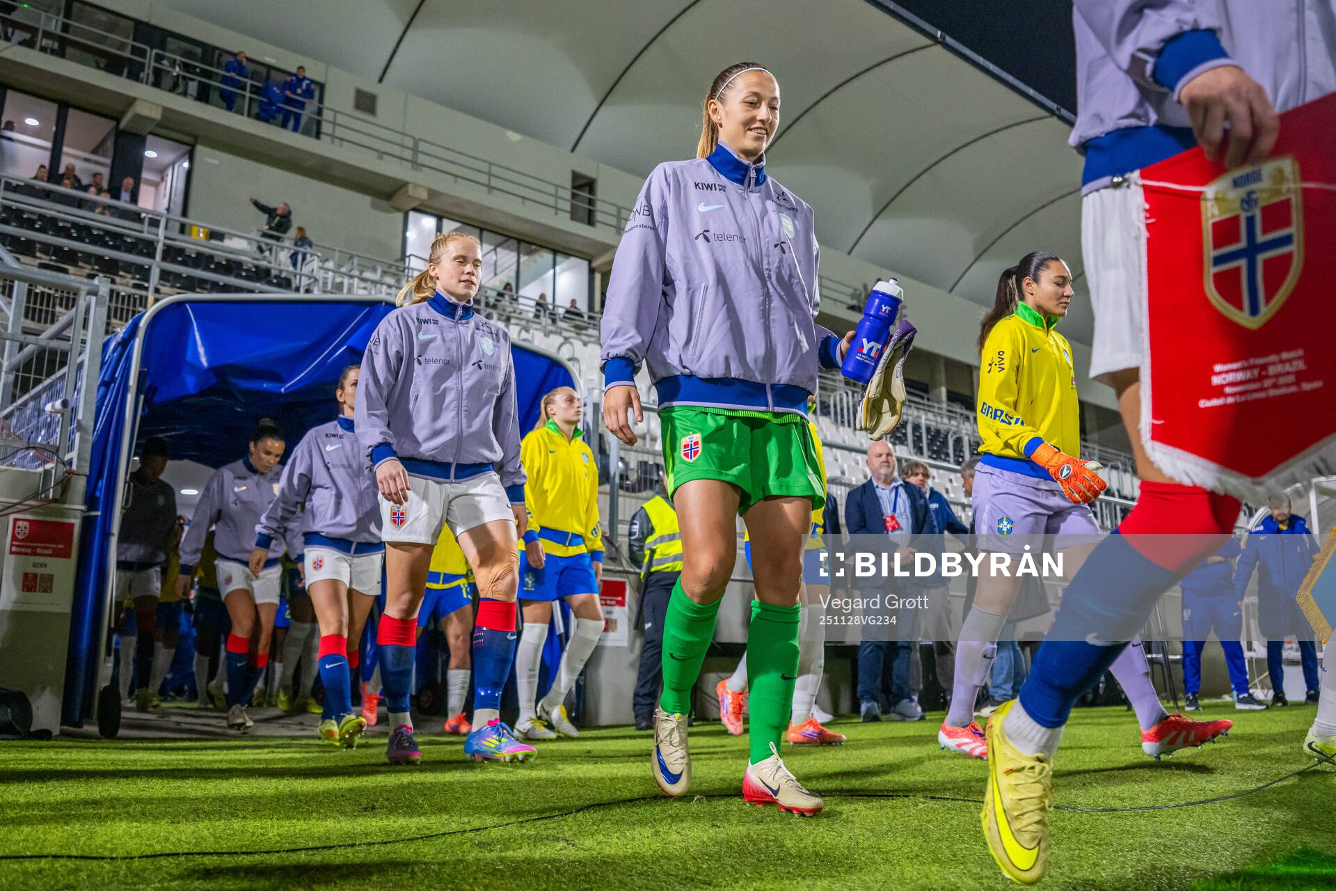 Goalkeeper Cecilie Fiskerstrand of Norway enters the pitch