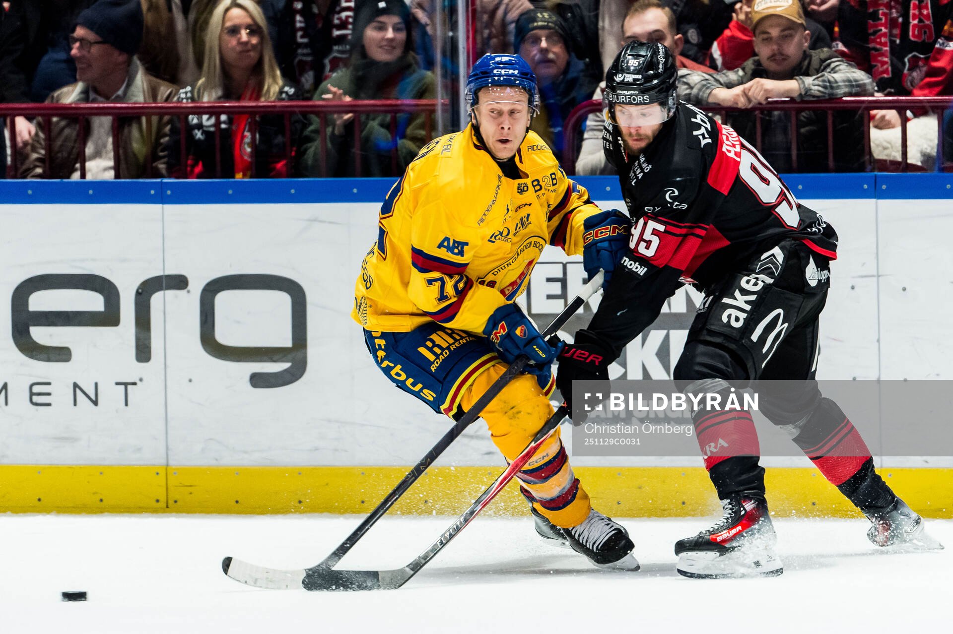 Djurgårdens Jesse Ylönen och Malmö Redhawks Carl Persson