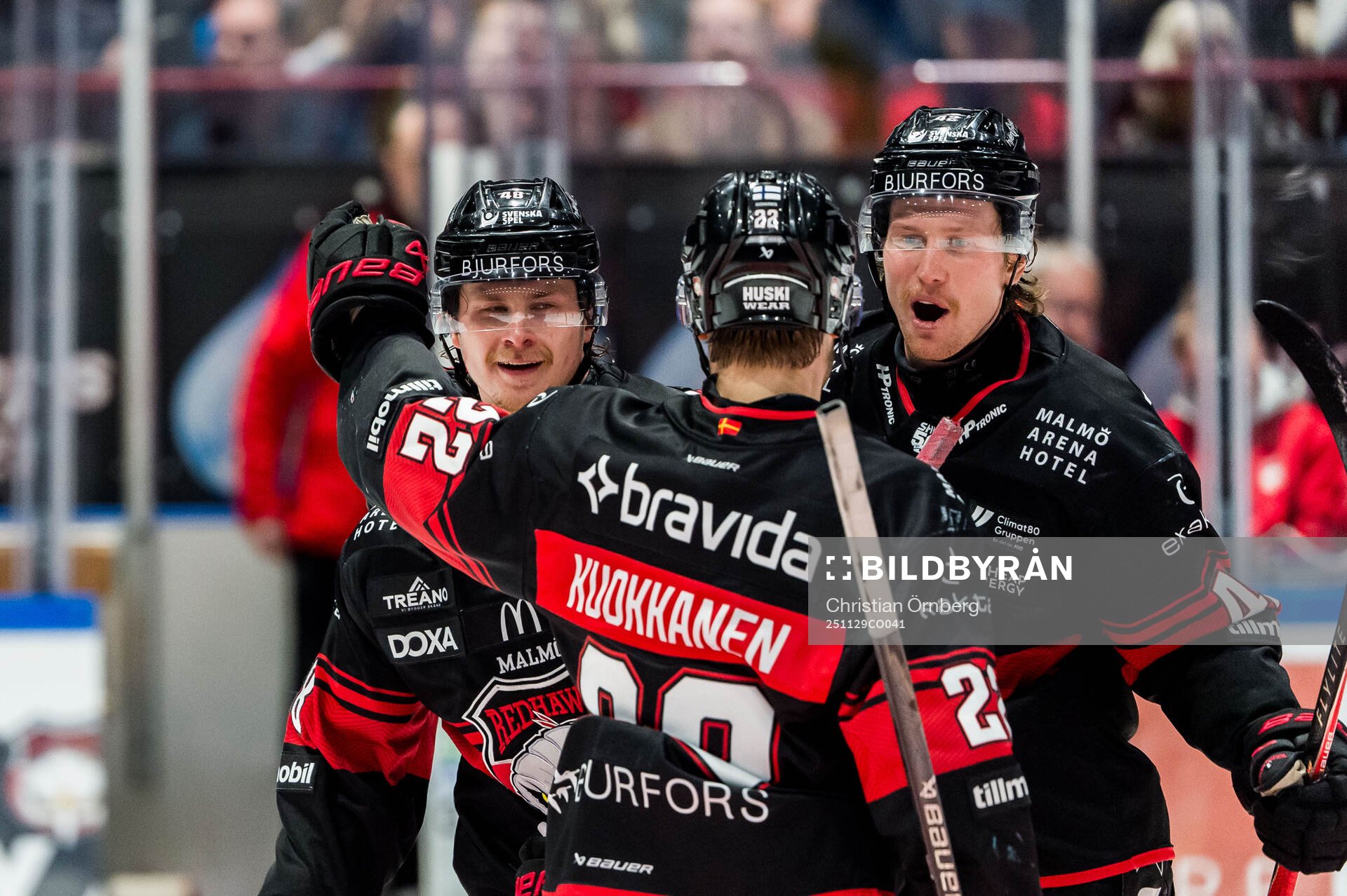 Malmö Redhawks Lauri Pajuniemi, Janne Kuokkanen och Robin