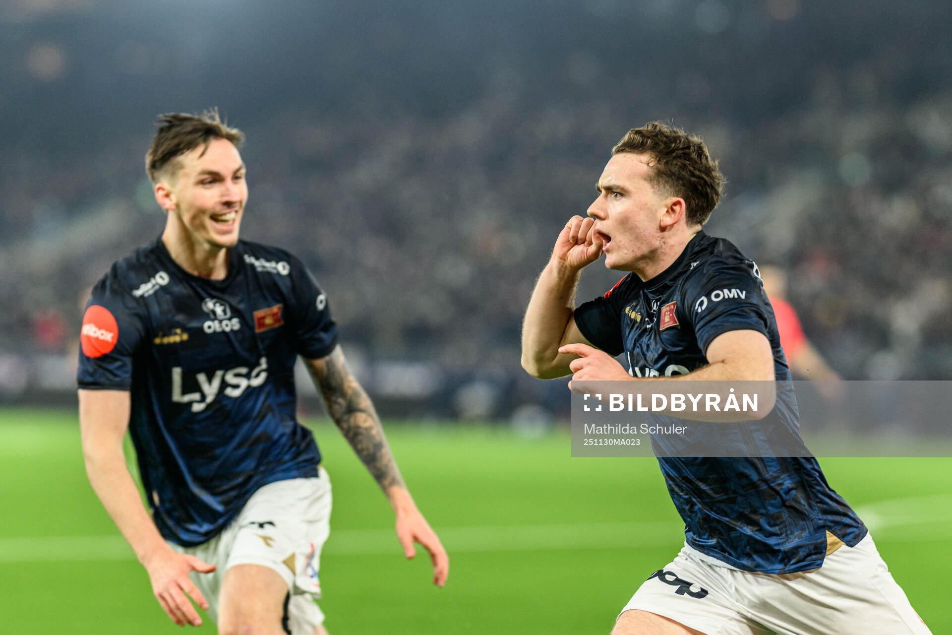 Edvin Austbö of Viking celebrates