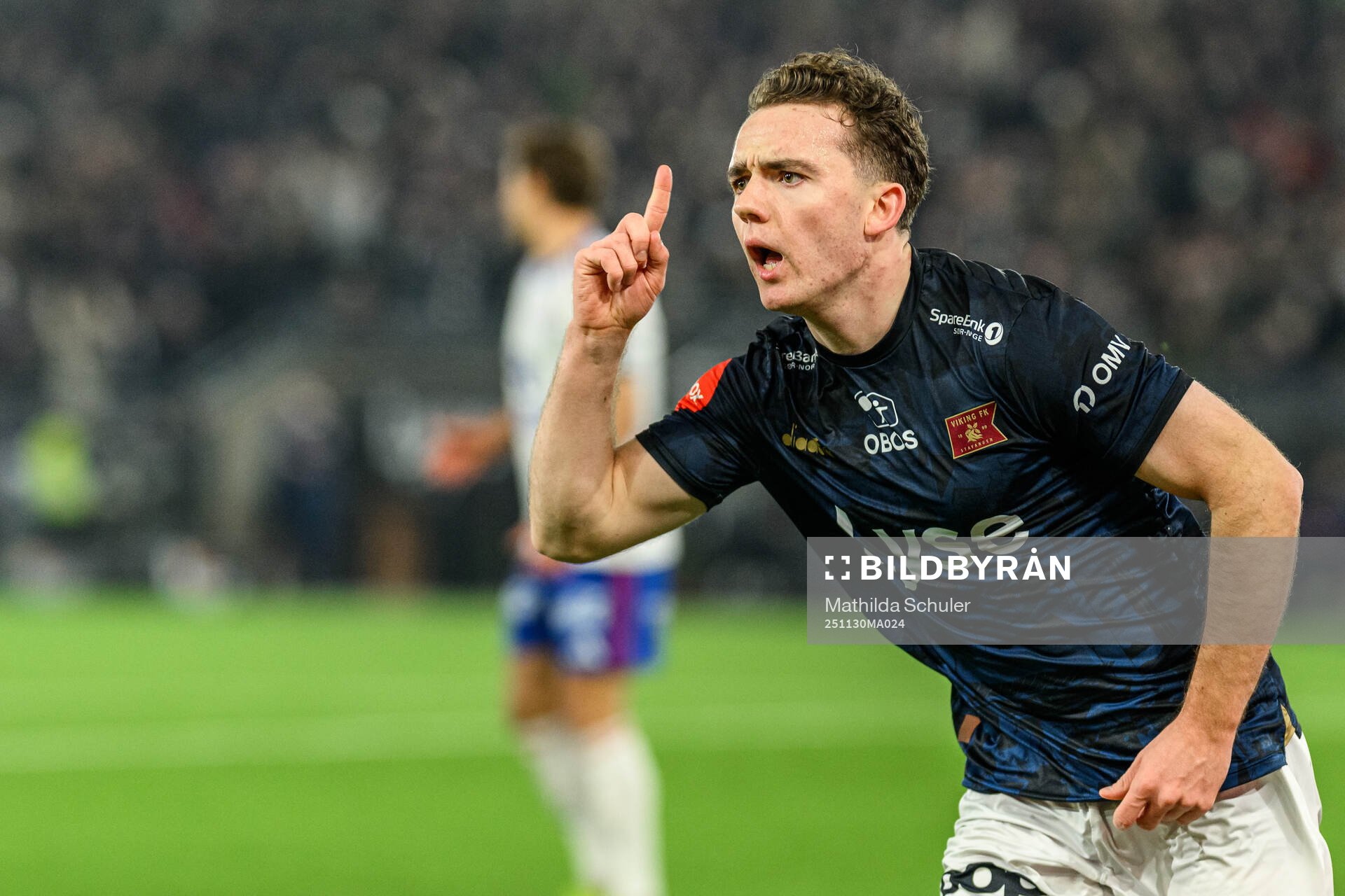 Edvin Austbö of Viking celebrates