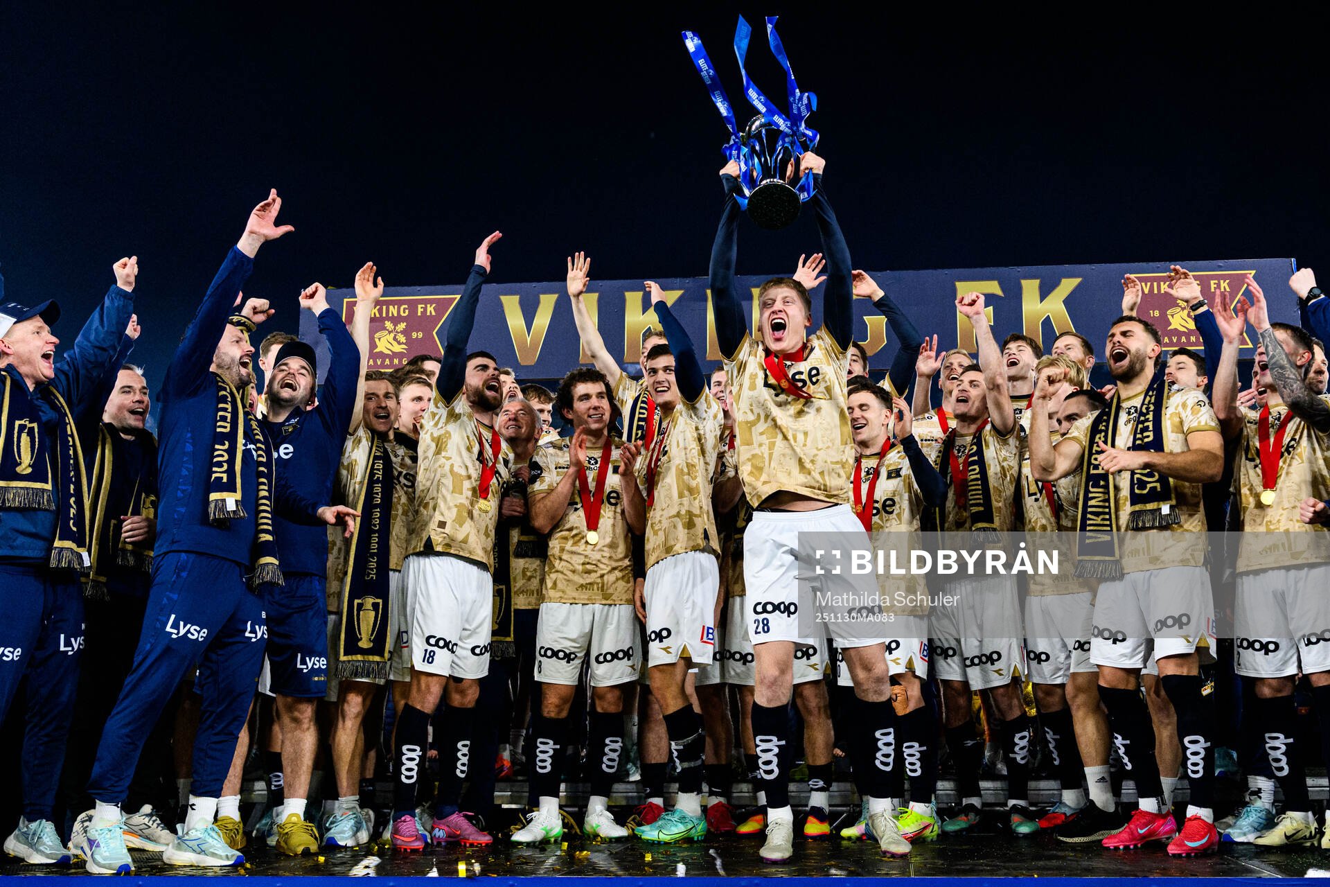 Hilmir Rafn Mikaelsson of Viking celebrates