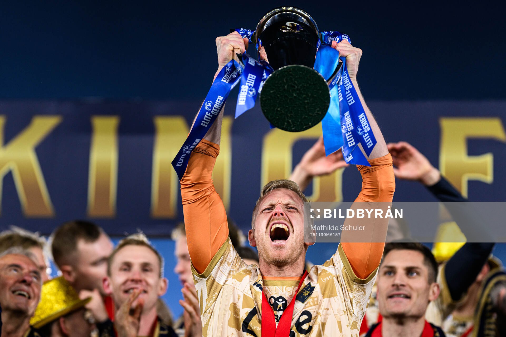 Goalkeeper Arild Östbö of Viking celebrates