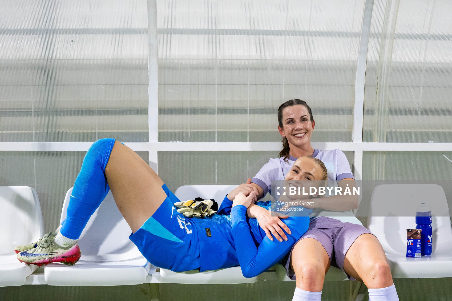 Goalkeeper Selma Panengstuen and Tuva Hansen of Norway