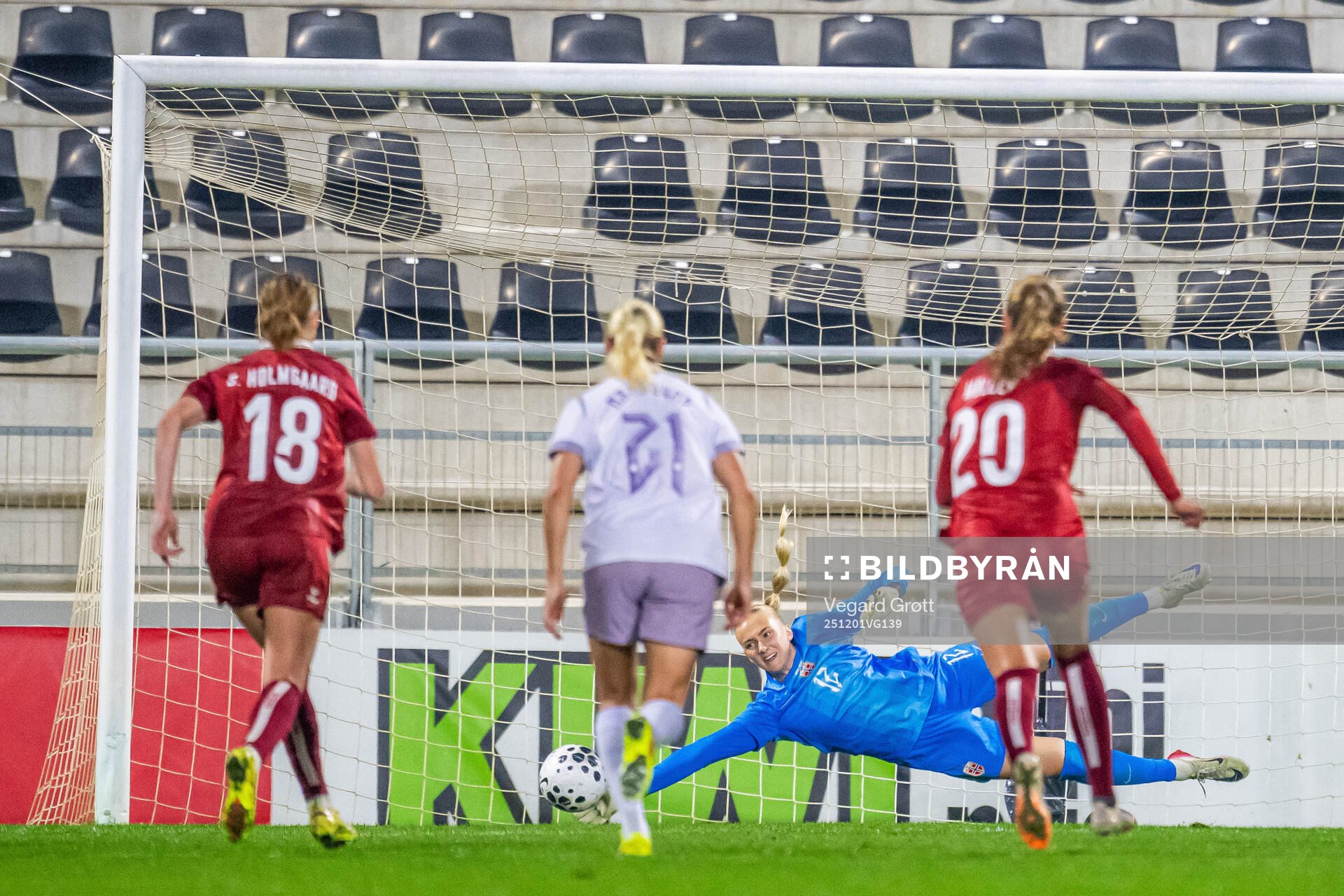 Goalkeeper Selma Panengstuen of Norway saves a penalty kick