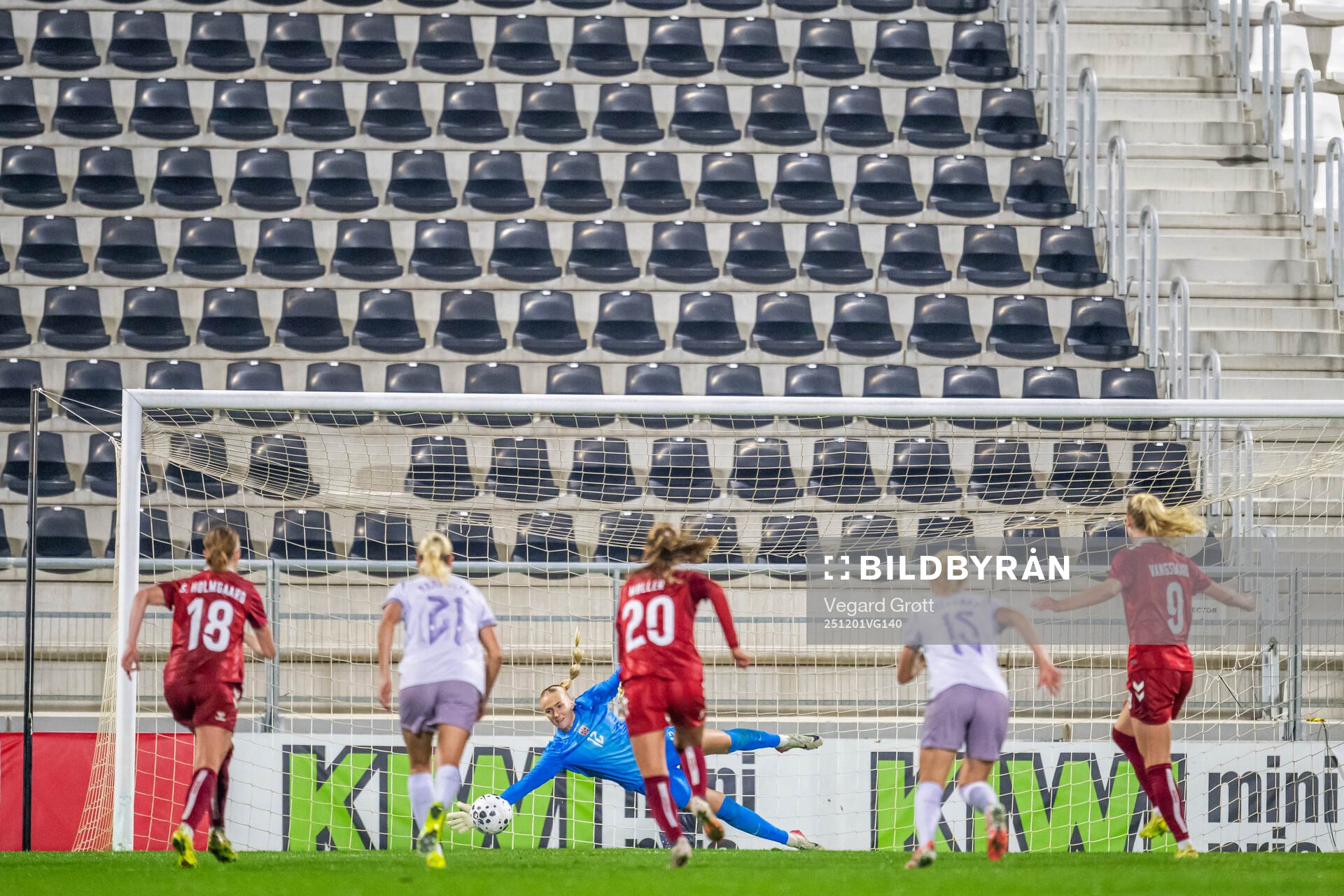 Goalkeeper Selma Panengstuen of Norway saves a penalty kick