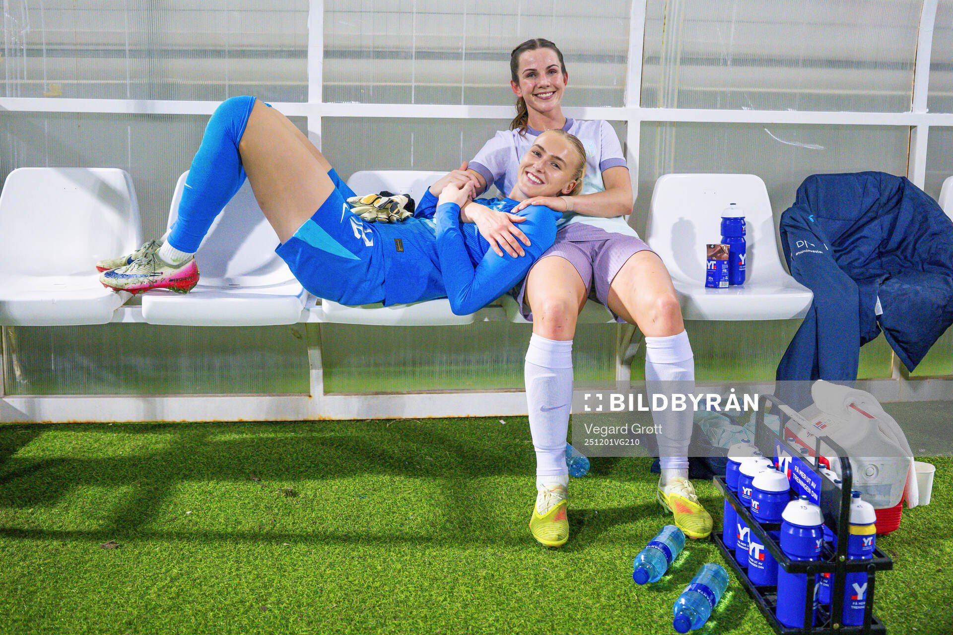 Goalkeeper Selma Panengstuen and Tuva Hansen of Norway