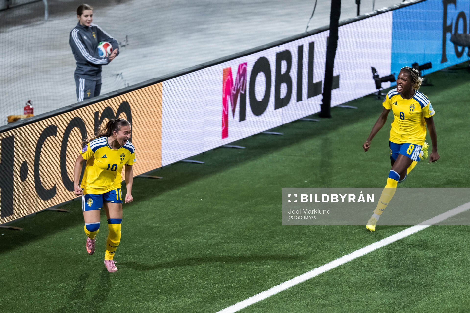 Rosa Kafaji and Evelyn Ijeh of Sweden celebrate