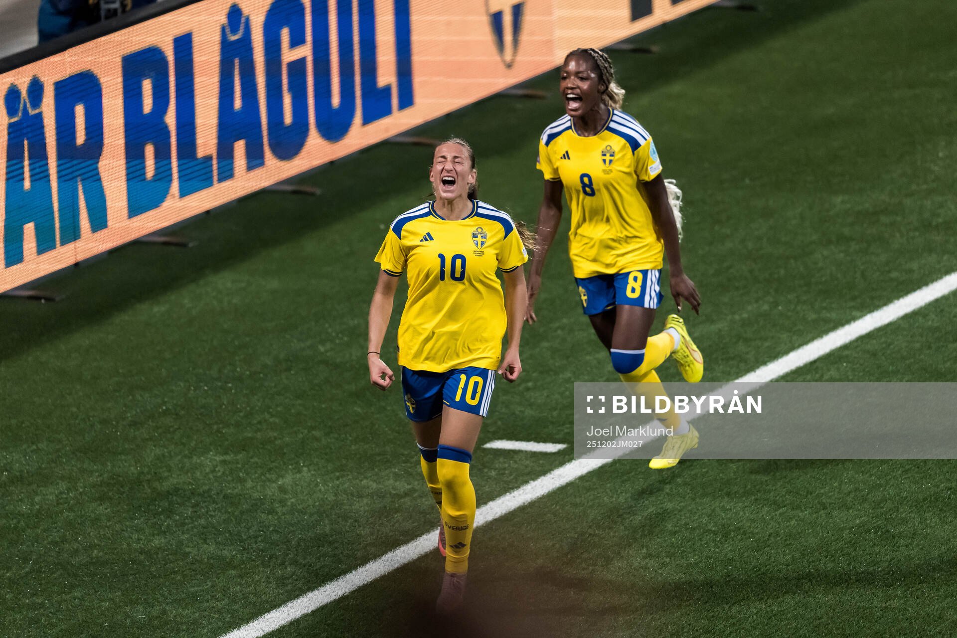 Rosa Kafaji and Evelyn Ijeh of Sweden celebrate