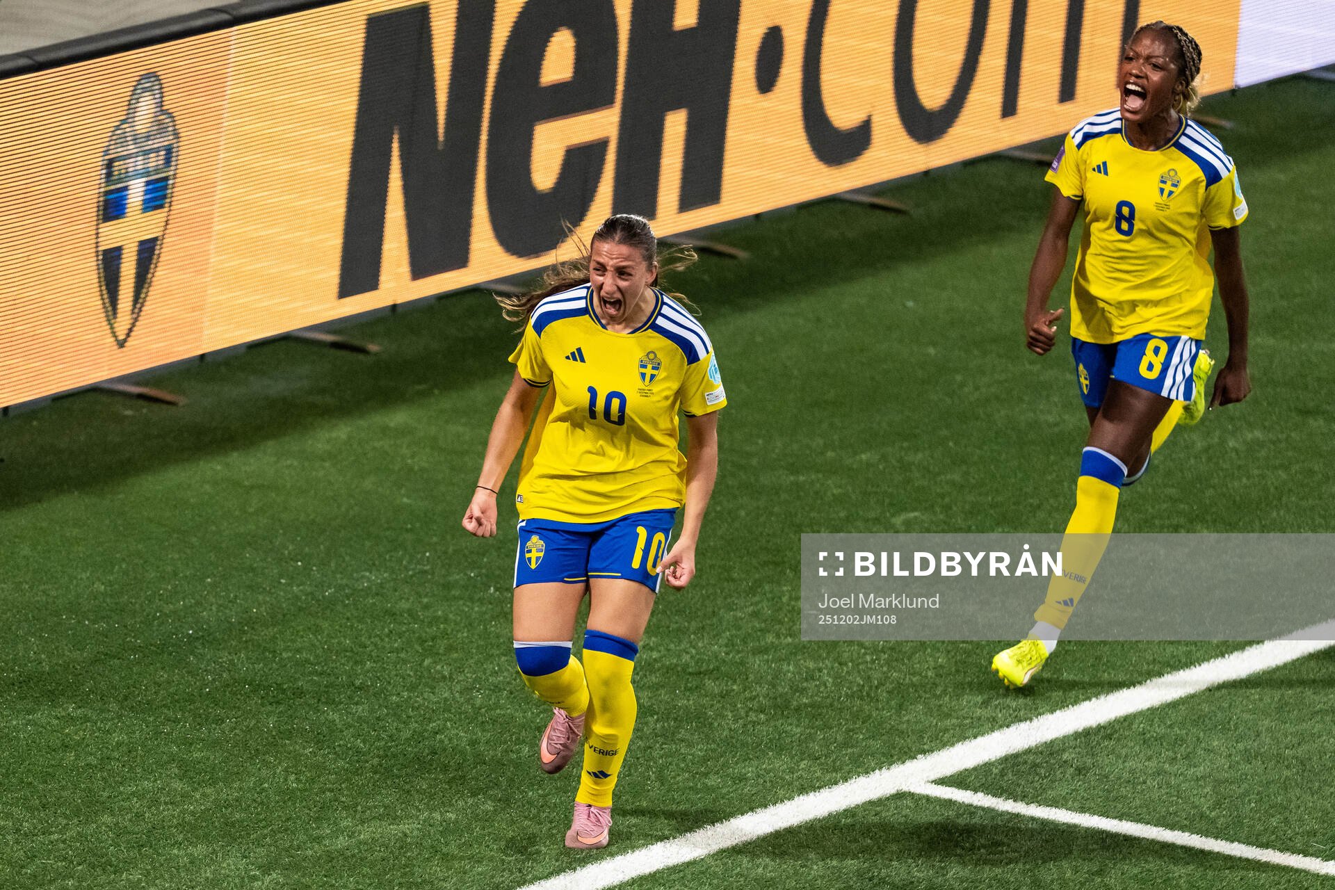 Rosa Kafaji and Evelyn Ijeh of Sweden celebrate the 2-1 goal
