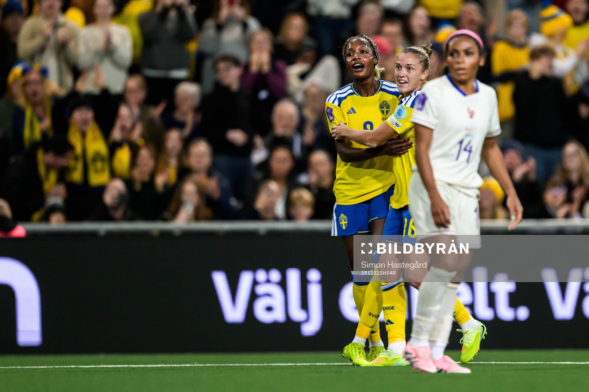 Evelyn Ijeh and Filippa Angeldahl of Sweden celebrates