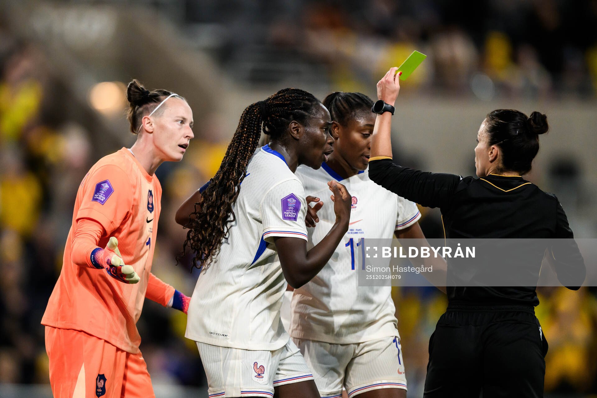 Goalkeeper Pauline Peyraud-Magnin of France receives a