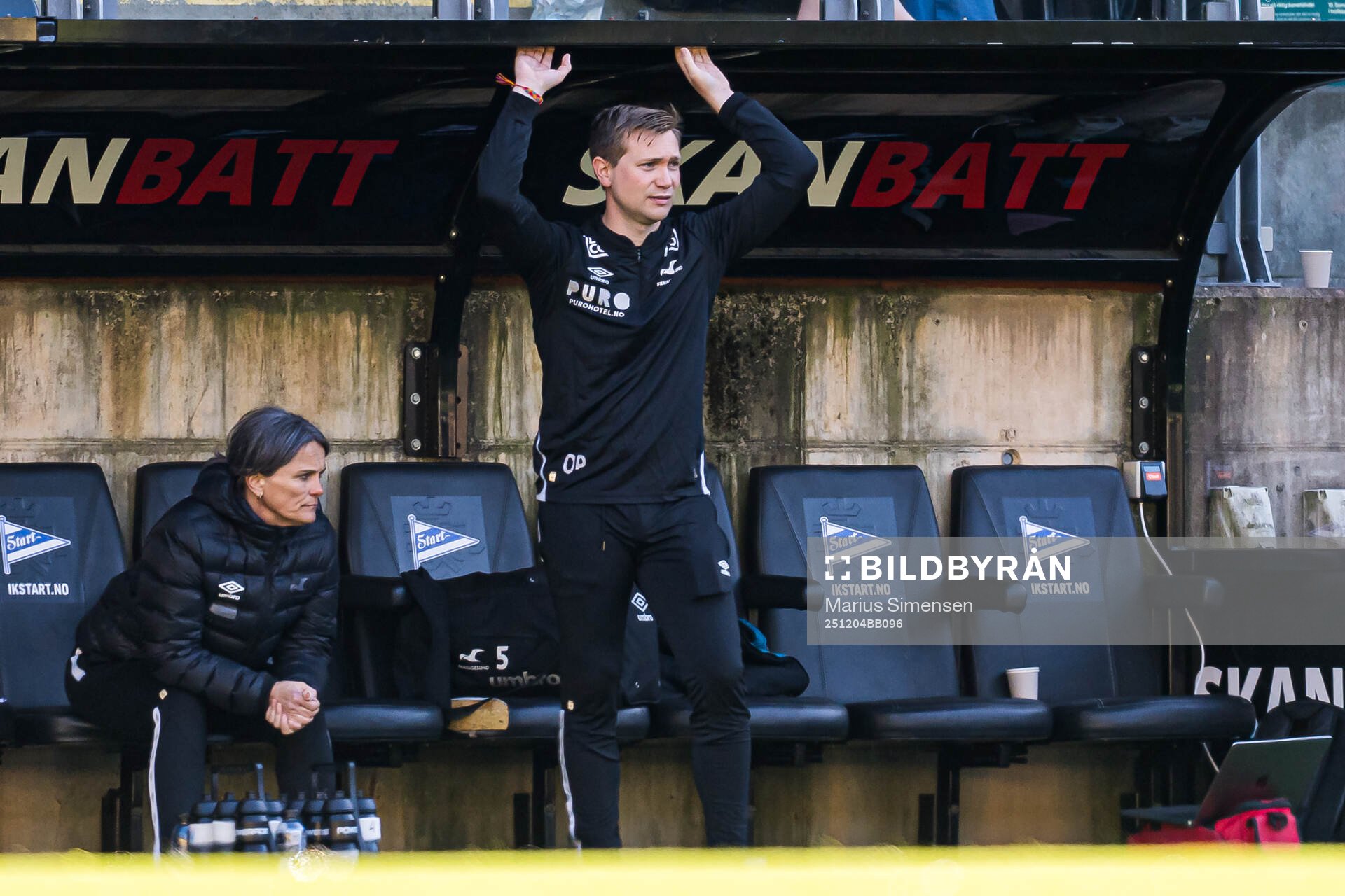 Ole-Petter Pedersen Bremstein, head coach of Haugesund, during the 1. division football match between Start and Haugesund on April 12, 2025 in Kristiansand.