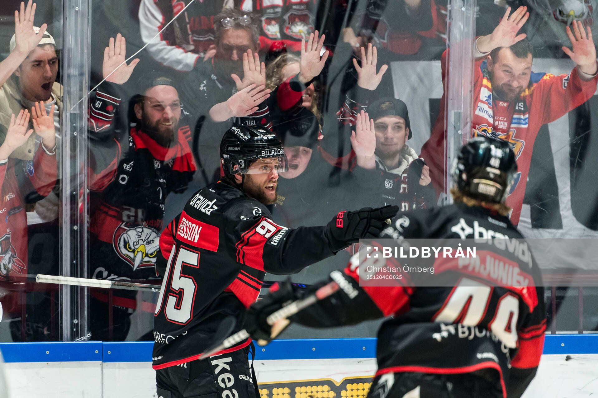 Malmö Redhawks Carl Persson och supportrar jublar