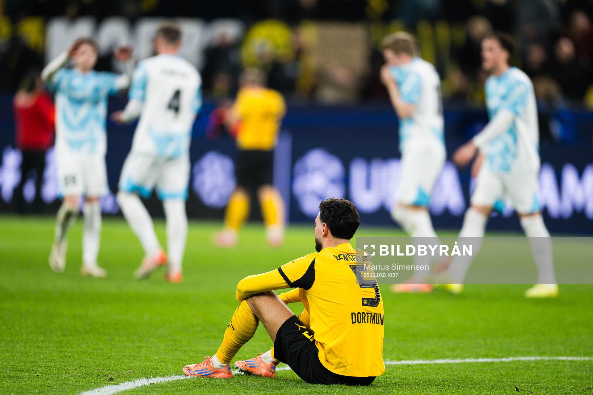 Ramy Bensebaini of Borussia Dortmund looks dejected