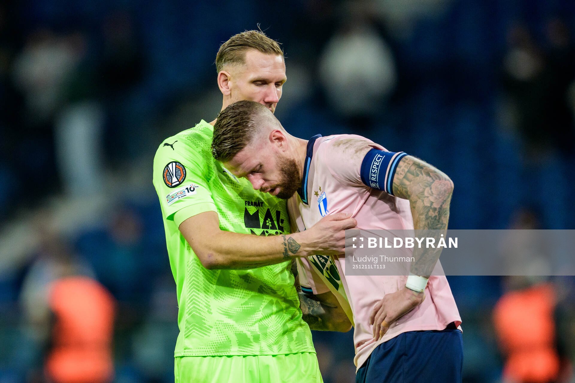 Goalkeeper Robin Olsen and Pontus Jansson of Malmö FF