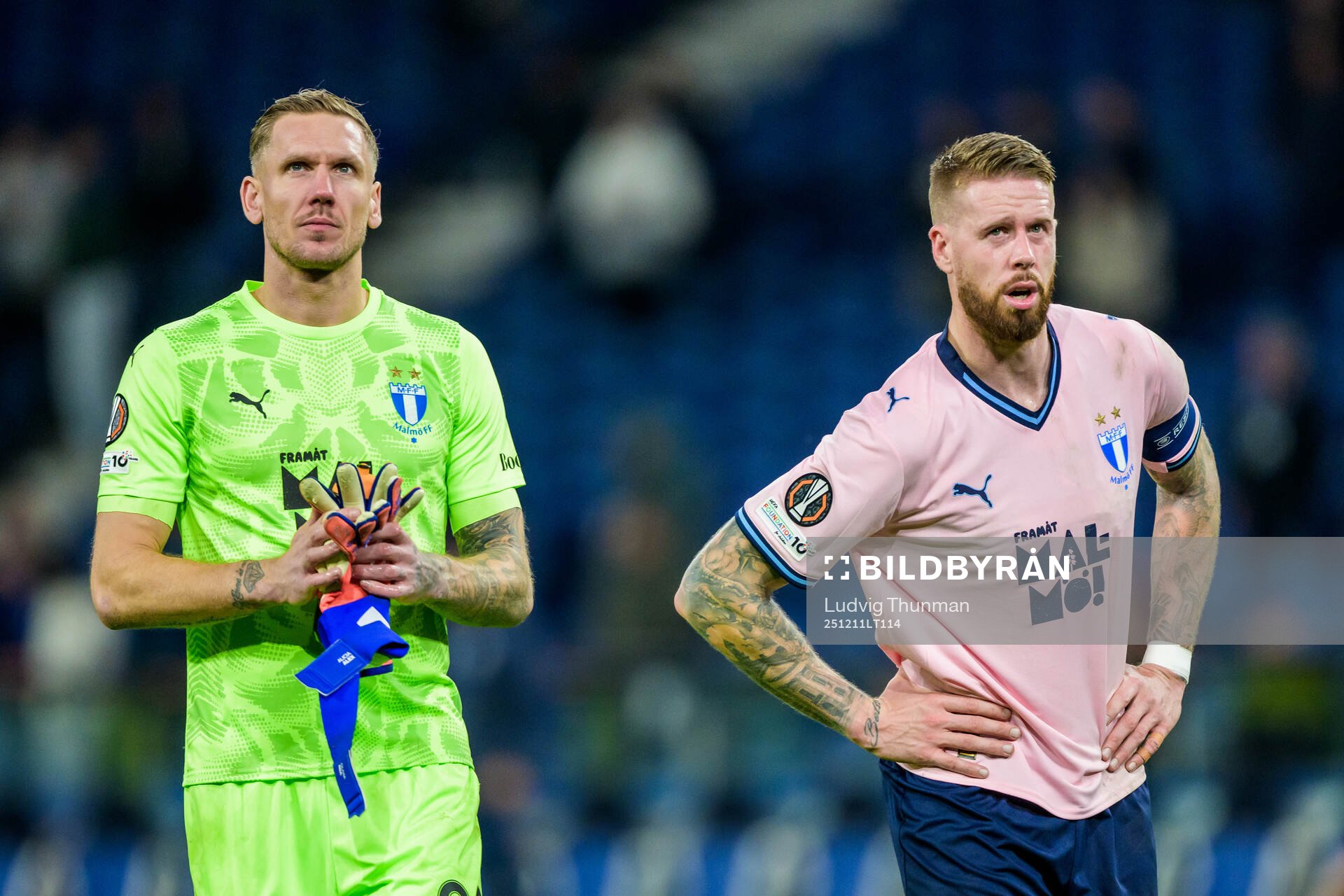 Goalkeeper Robin Olsen and Pontus Jansson of Malmö FF