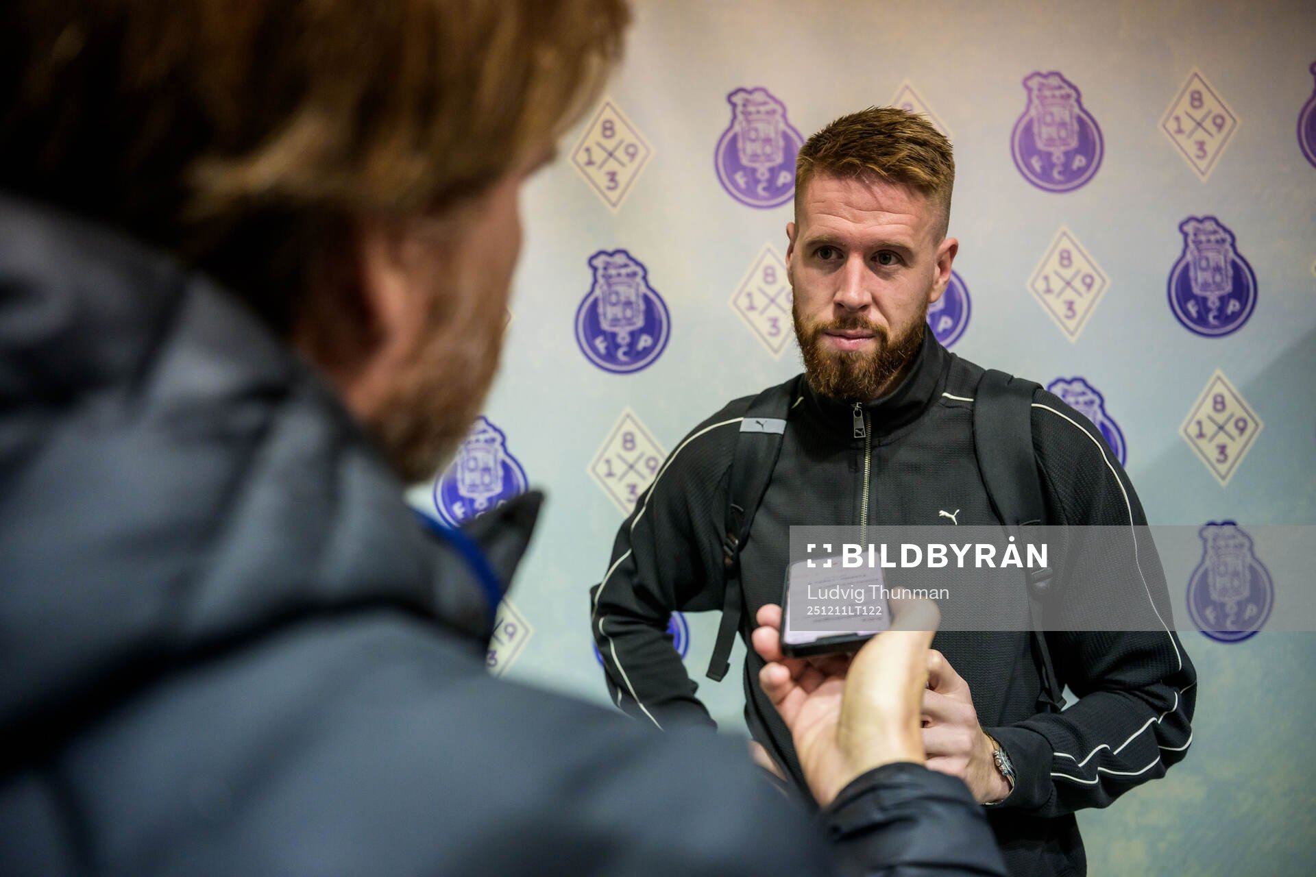 Pontus Jansson of Malmö FF is being interviewed by the